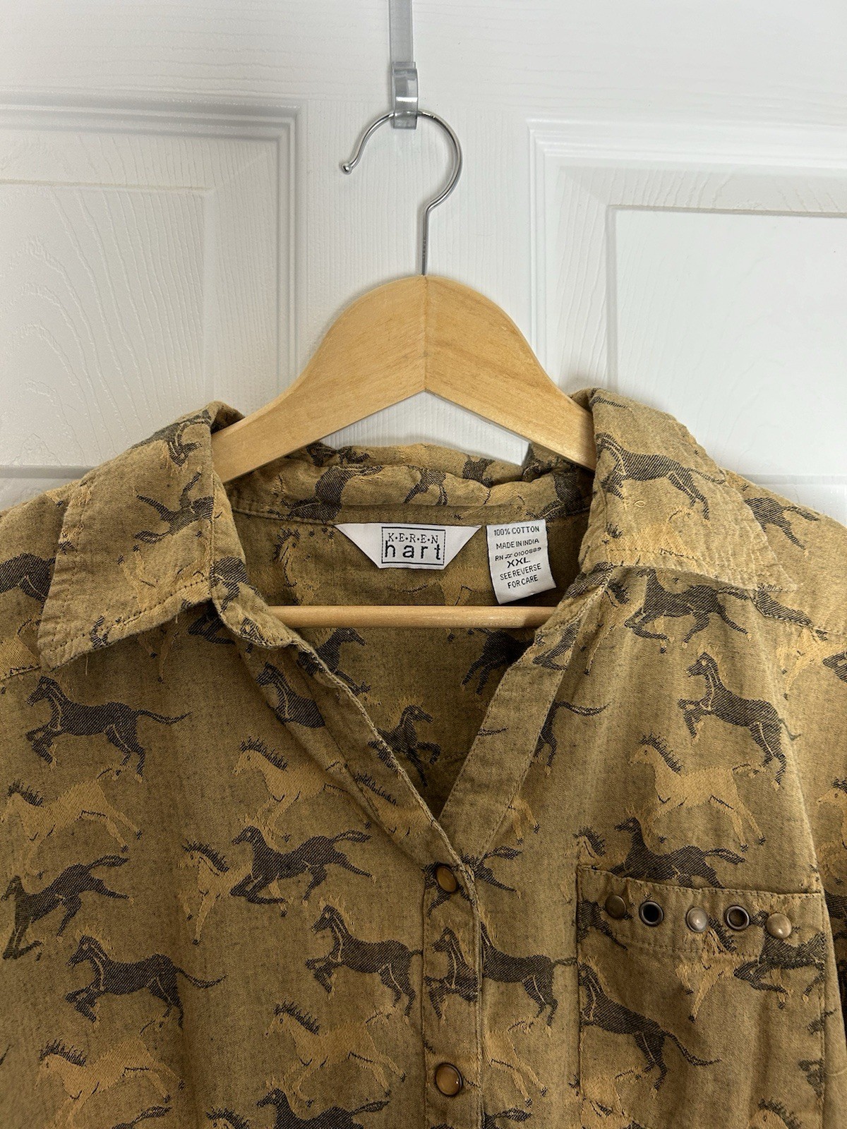 Vintage Keren Hart XXL Top Horse Pearl Snap Long Sleeve Ranch Western Shirt
