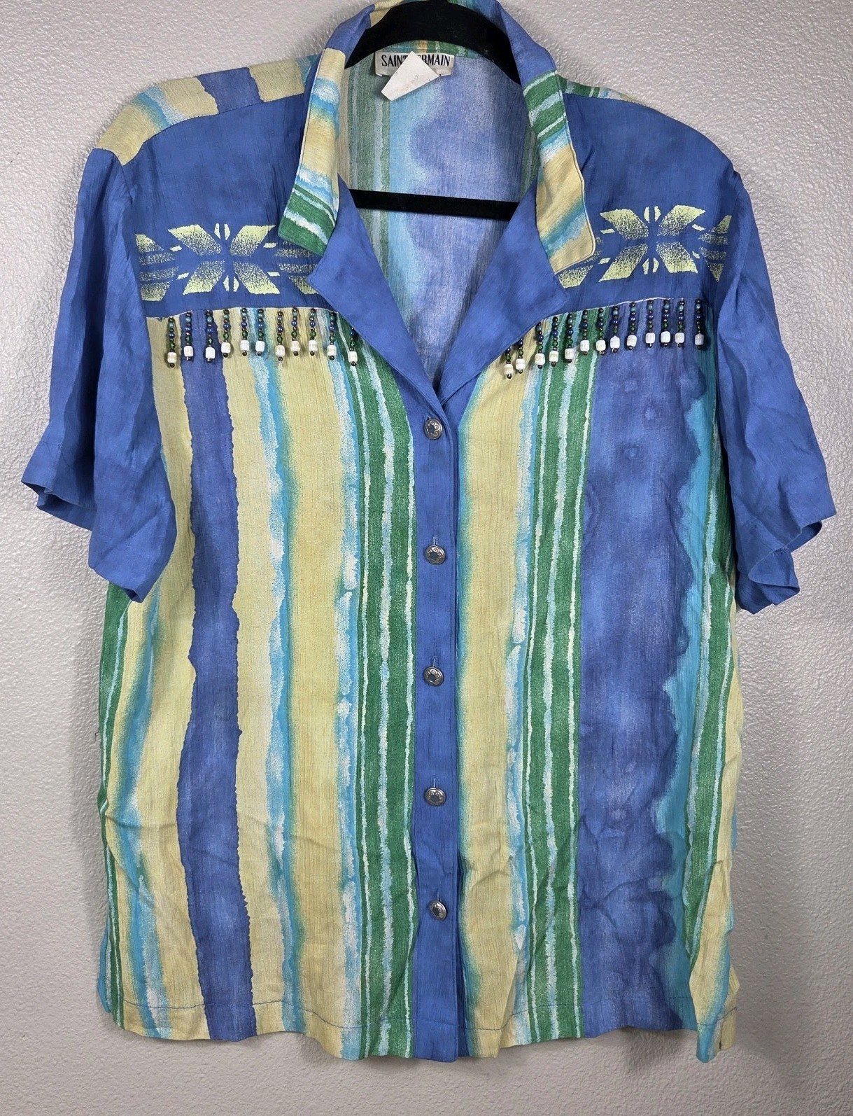 Vintage Saint Germain Beaded Western Southwest Blouse Small Made USA Blue…