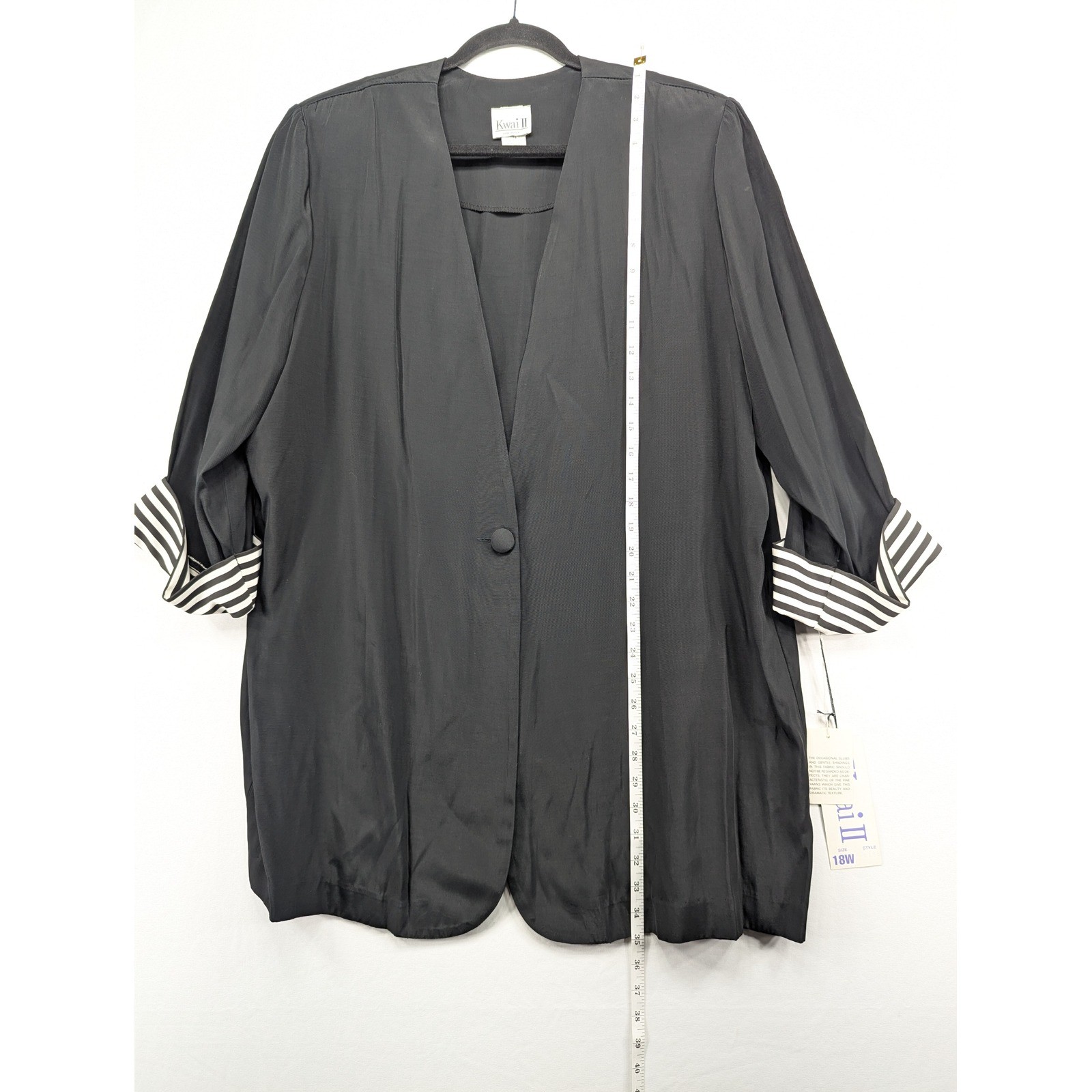 Kwai II Vintage Black Blazer White Blouse Set Plus Size 18W Striped Cuffs USA