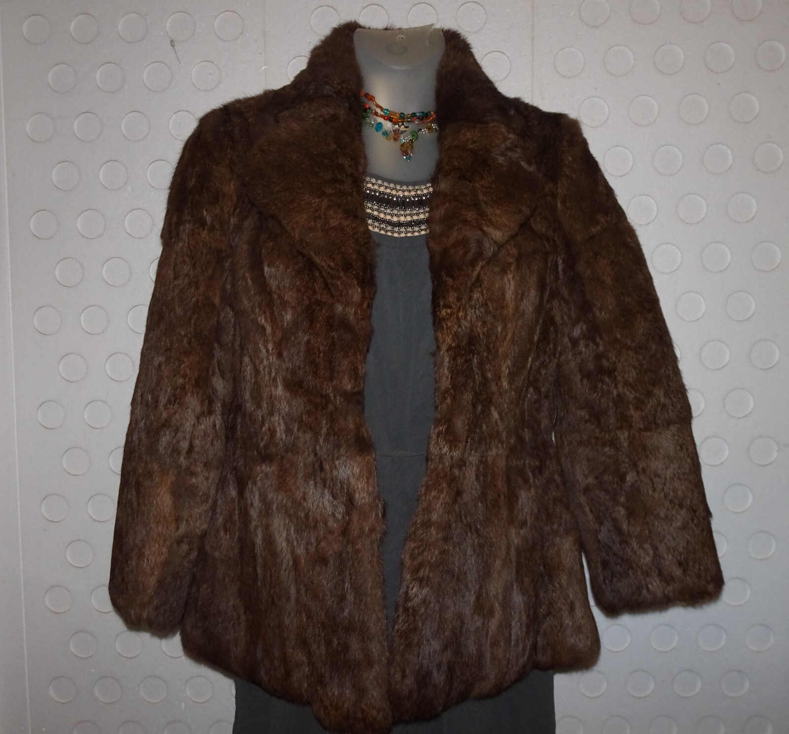 Genuine Rabbit Fur Brown Coat / Jacket S / M Chocolate