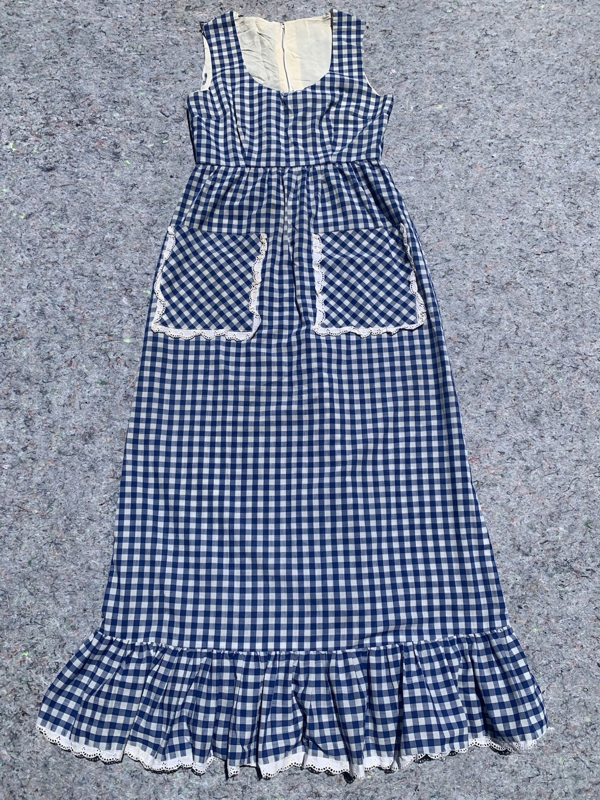 As Is vintage 50s blue gingham cotton sleeveless straight maxi dress cottage
