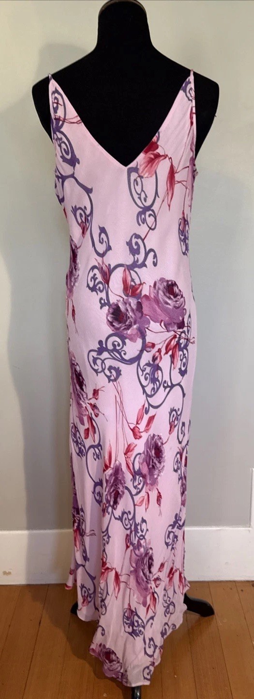Vintage Y2K Floral Slip Dress Bias Cut Cowl Neckline Beading Best Fit M