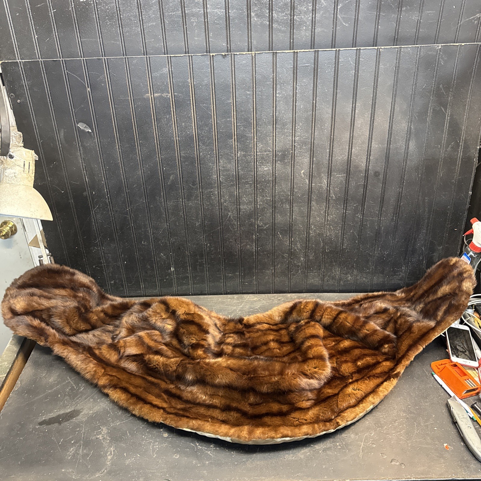 Vintage Genuine Dark Brown Mink Fur Stole Wrap with Pockets 54in x 18in