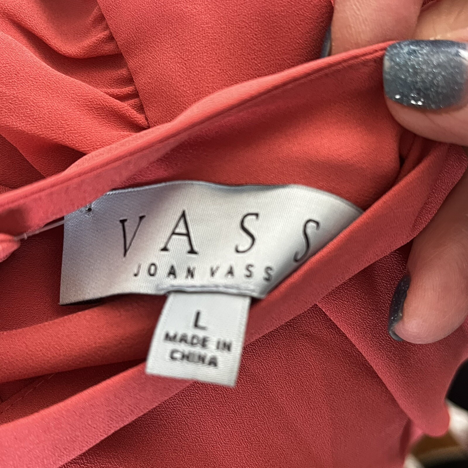 VINTAGE Joan Vass Womens Top Sz L Salmon Pink Long Sleeve High Neck Old Money