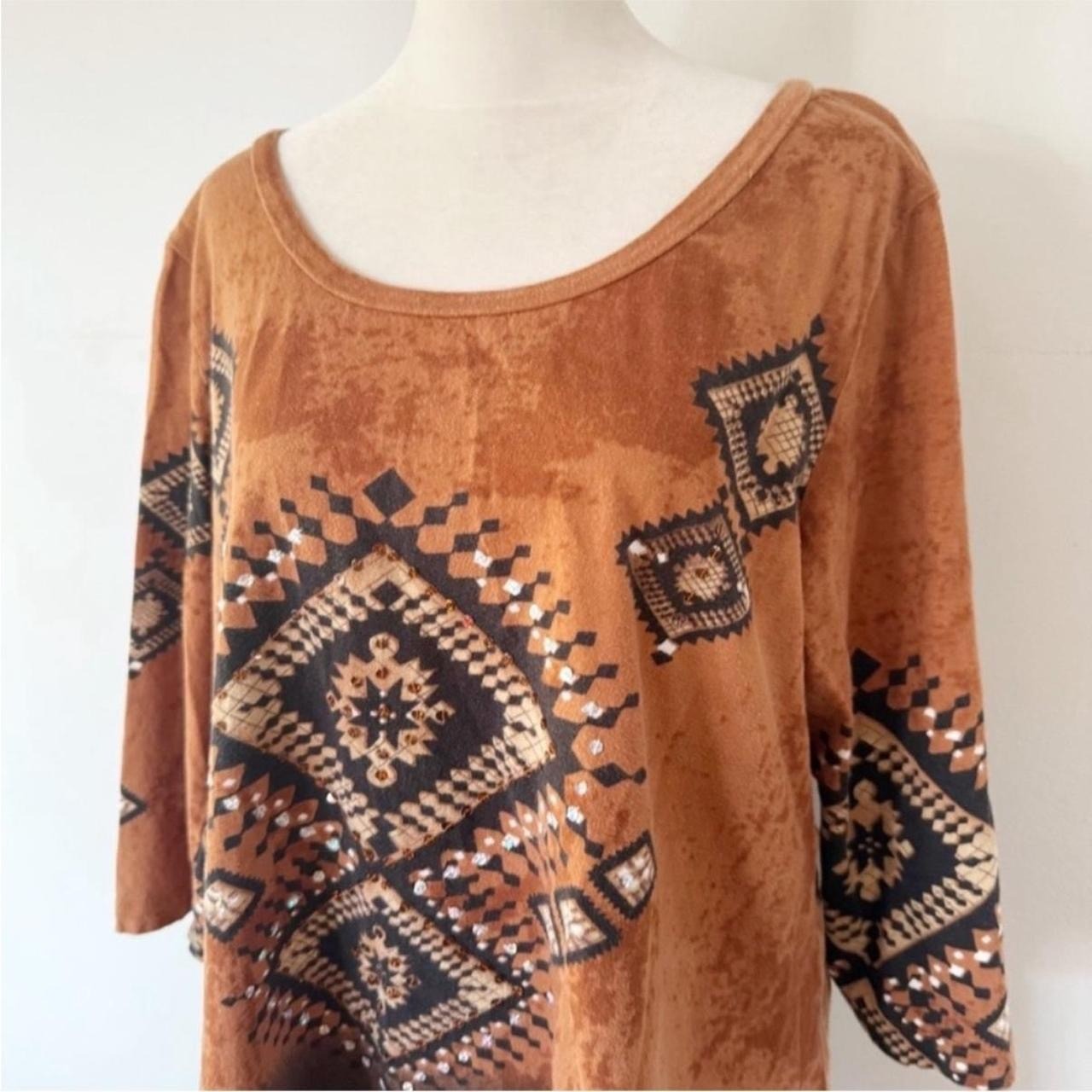 Vintage 90s Top Women L Aztec Geometric Embellished Southwestern Ranch Boho