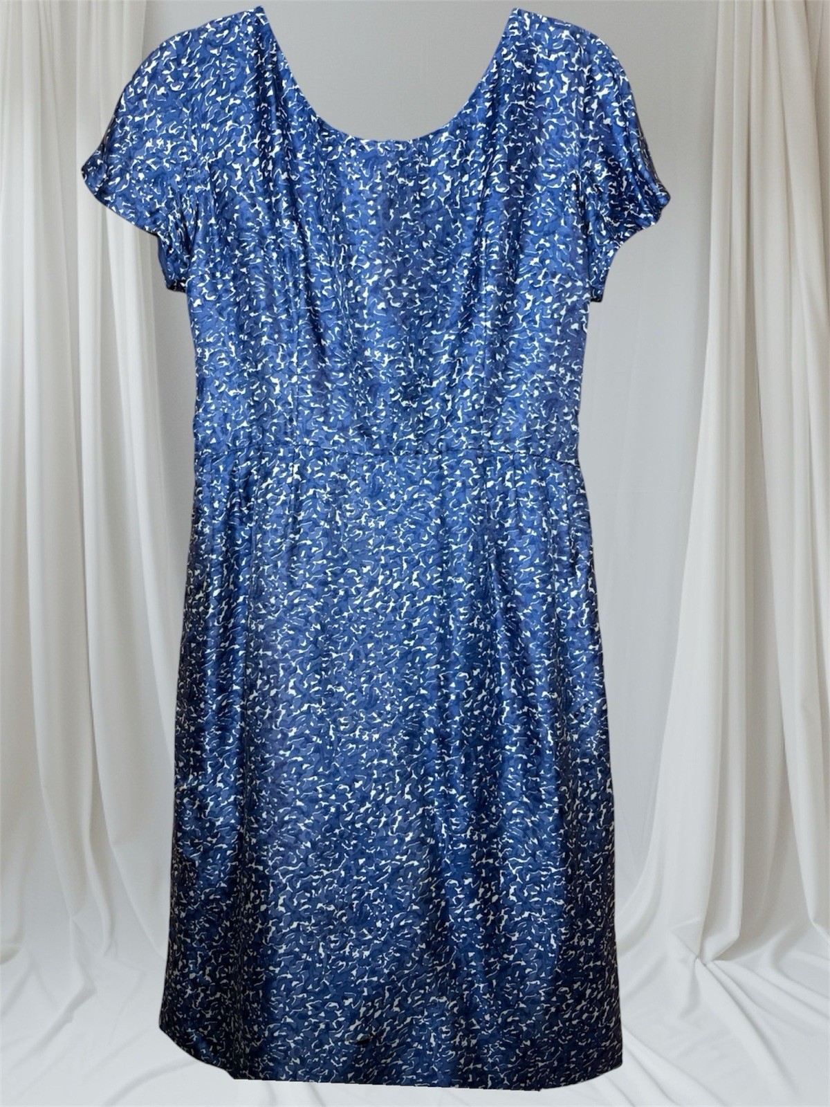 VTG 1960s Bright Blue Silk Dress (repairs Needed) Flaws Women’s Sz S 36/29”