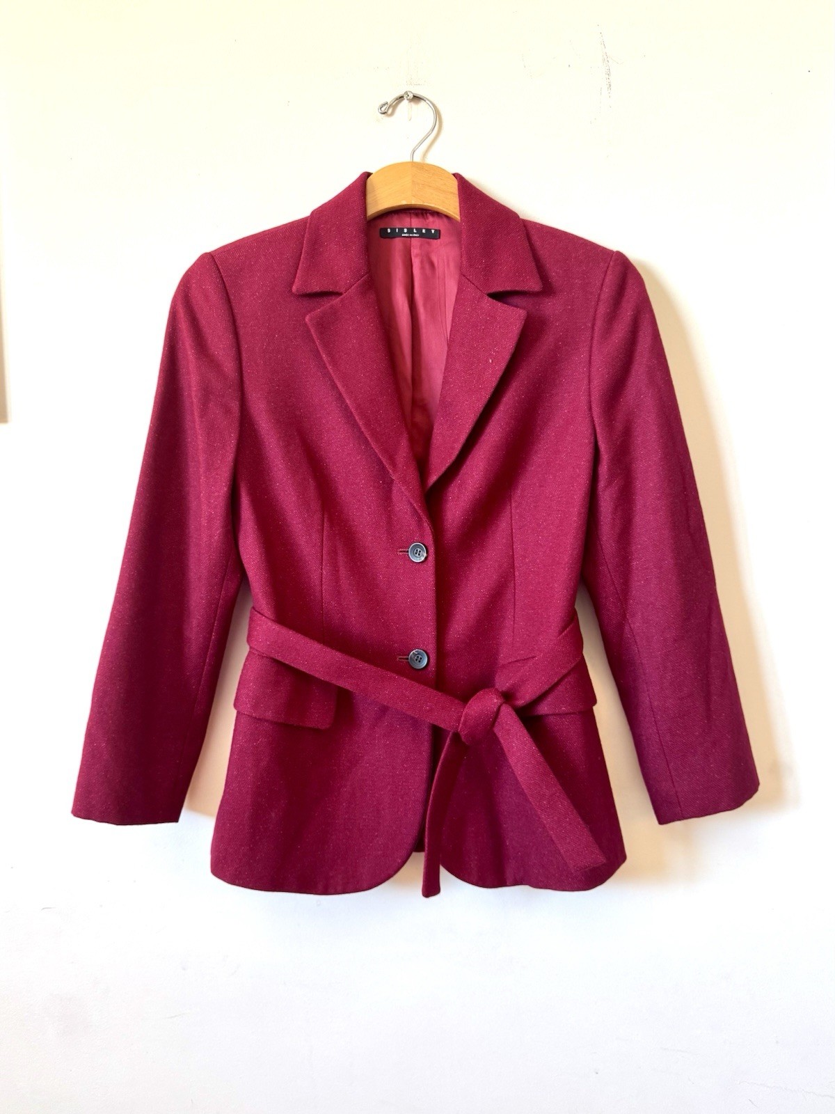 Sisley Size 38/XS Burgundy Taglia Peacoat Wool Blend Made In Italy Vintage 90s