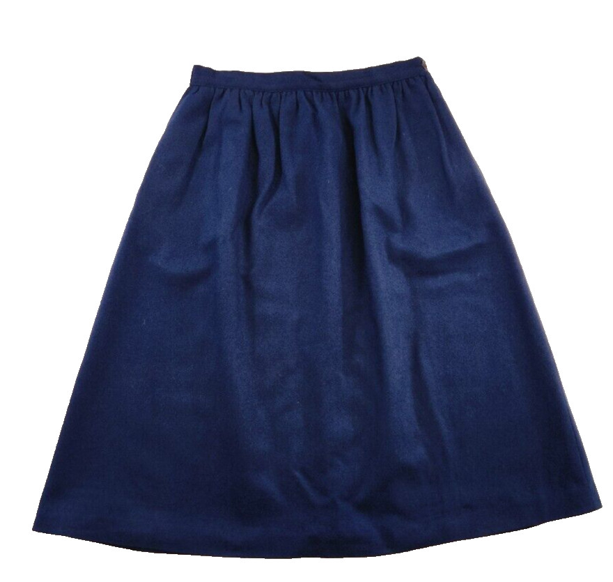 VTG Navy A Line Midi Pencil Skirt SZ 8 100% Pure Wool Dark Academia USA Made