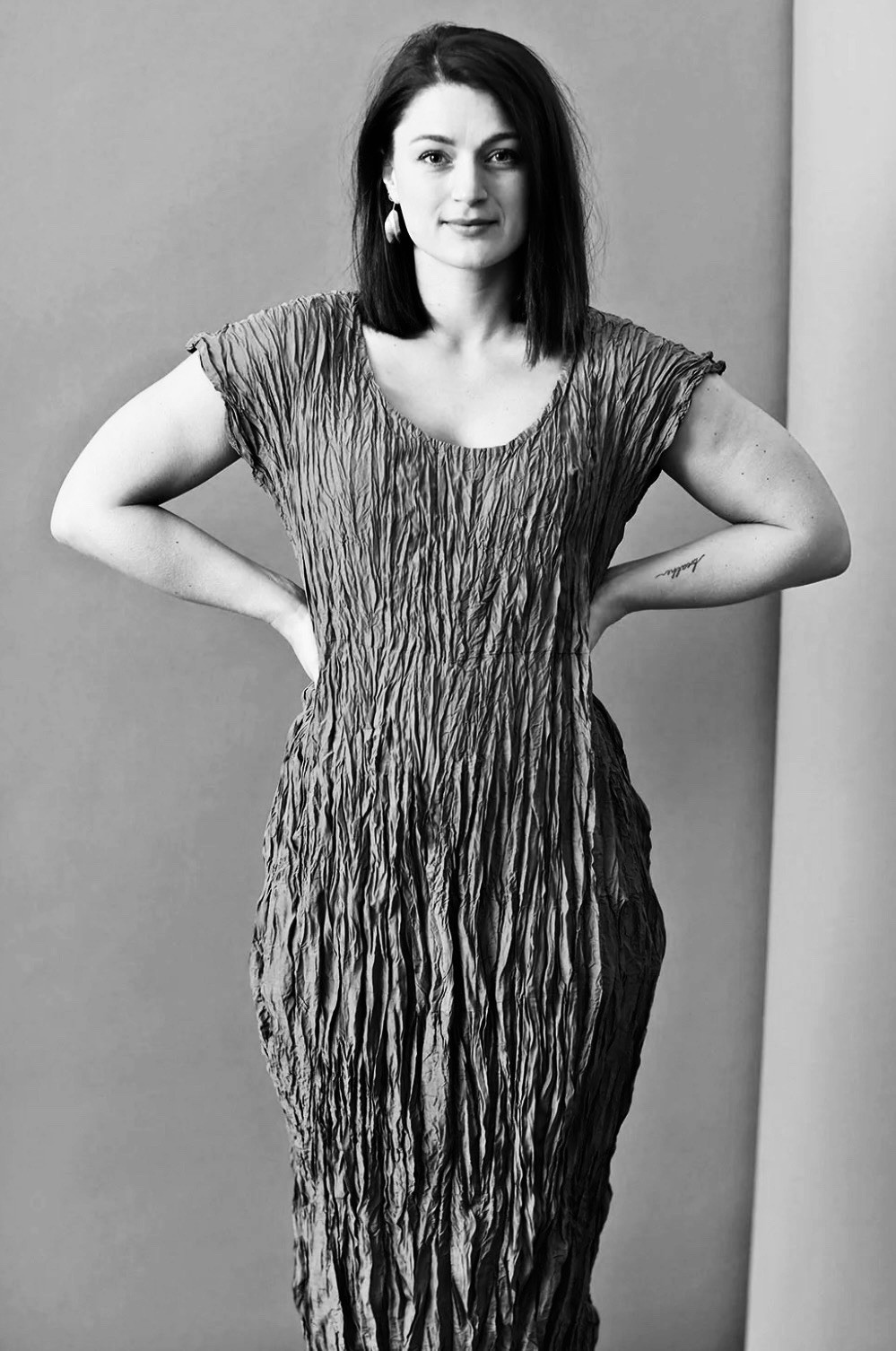 Vintage 90s RAY LONDON Artist Plissé Crinkle Shift Dress One Size Unique Art EUC