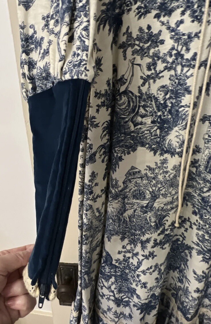 1970’ GUNNE SAX by Jessica Toile de Jouy Maxi Dress Blue Velvet Lace-up Blue 11