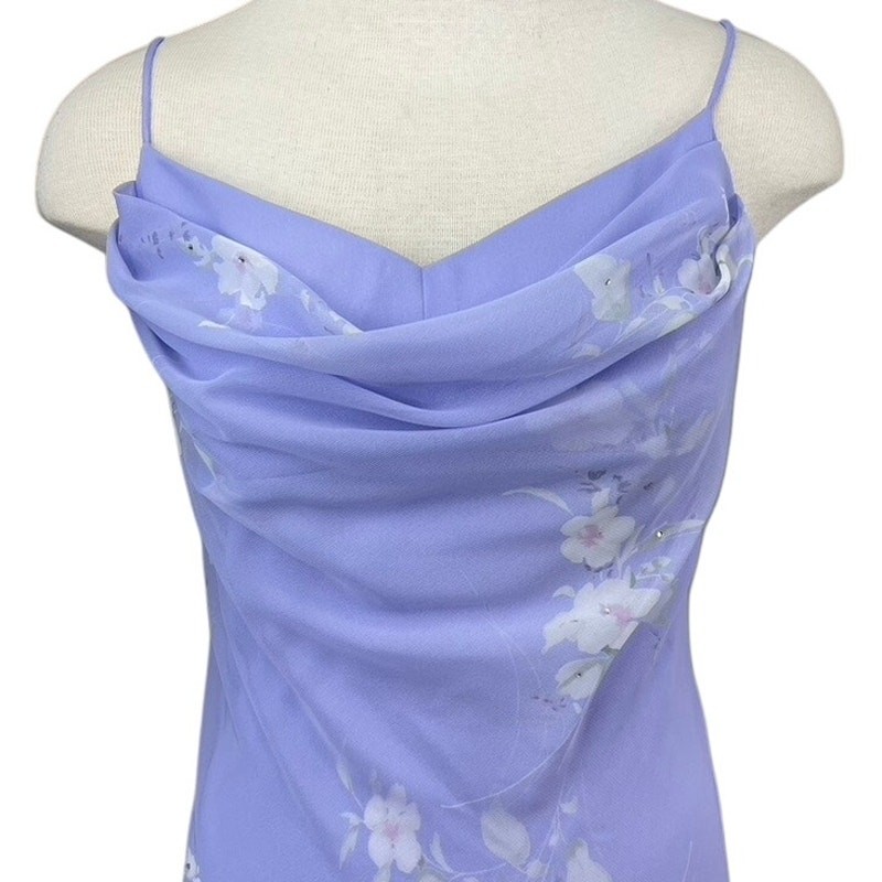 Vintage 90s CHELSEA NITES Purple Floral Chiffon Prom Dress (6) Rhinestone Fairy