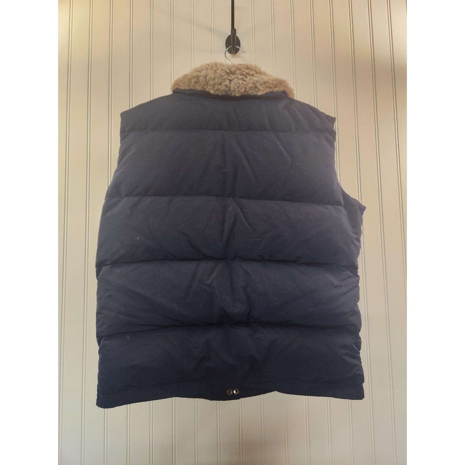 Vintage Gerry Women Down Filled Puffer Vest Blue Faux Fur Collar Cozy Size L