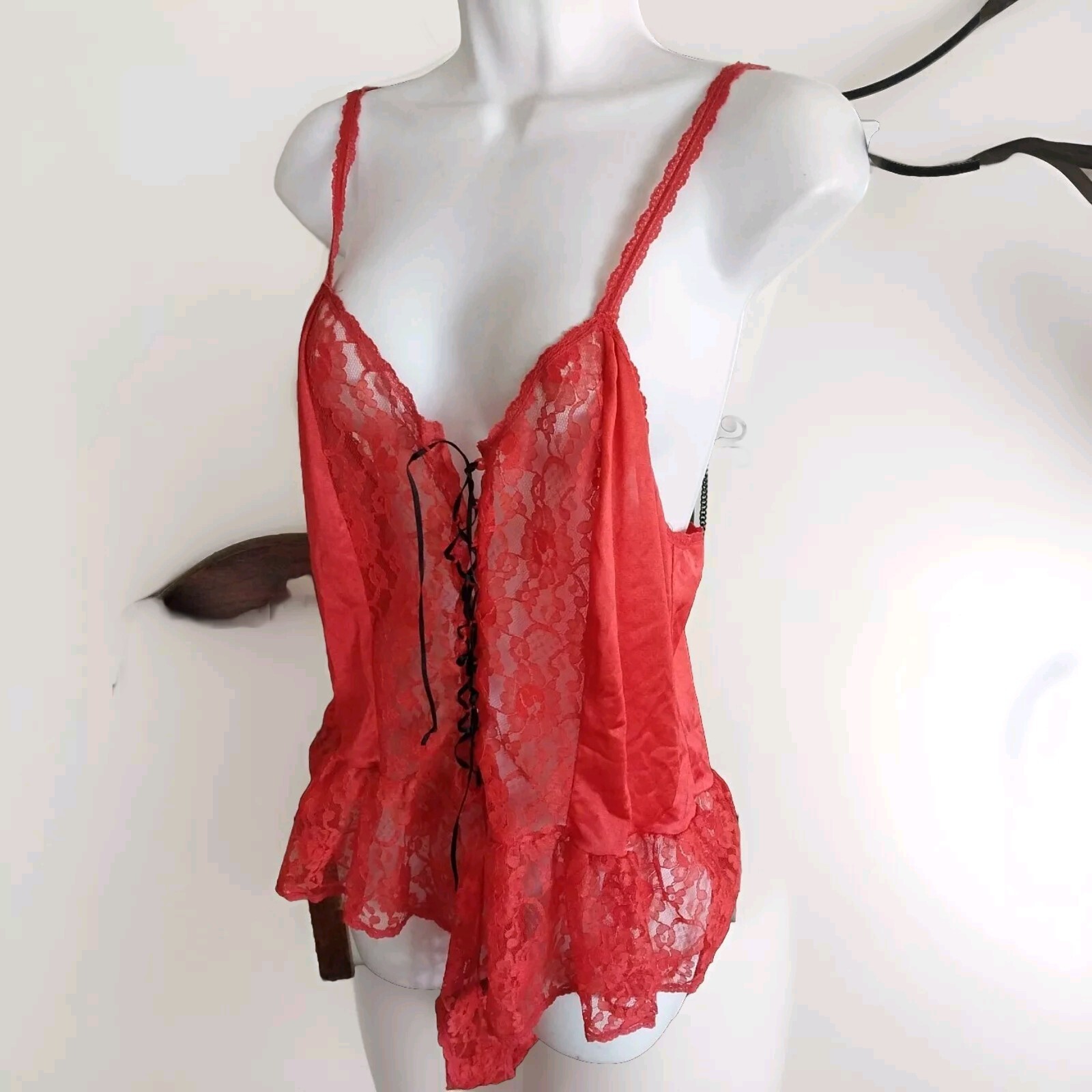 Vintage Best form SZ 36 Teddy Body Suit Romper Nylon Lingerie Red Lace Front