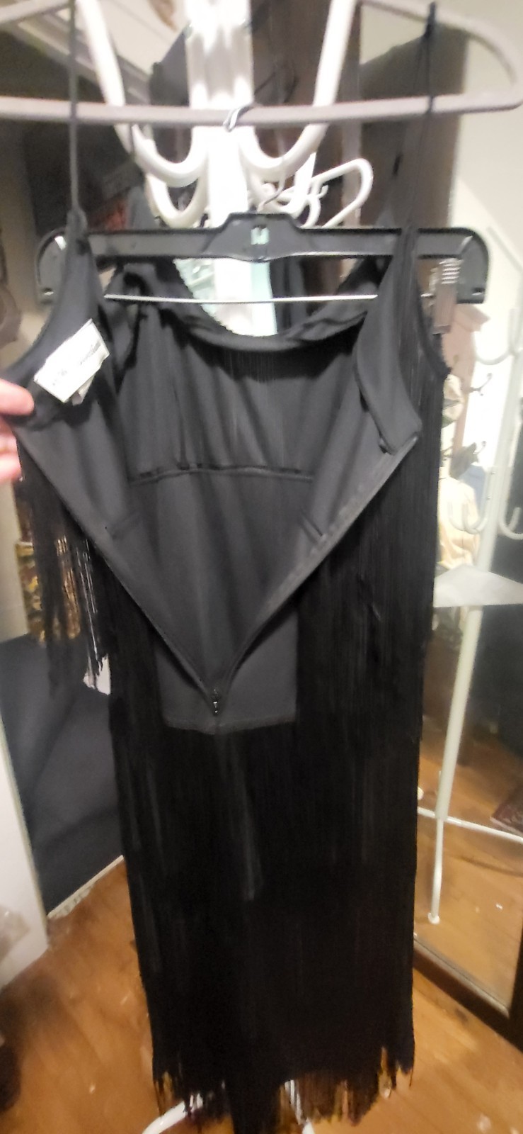 Vintage H W Collections Black Flapper Fringe SHeath Dress 9-10
