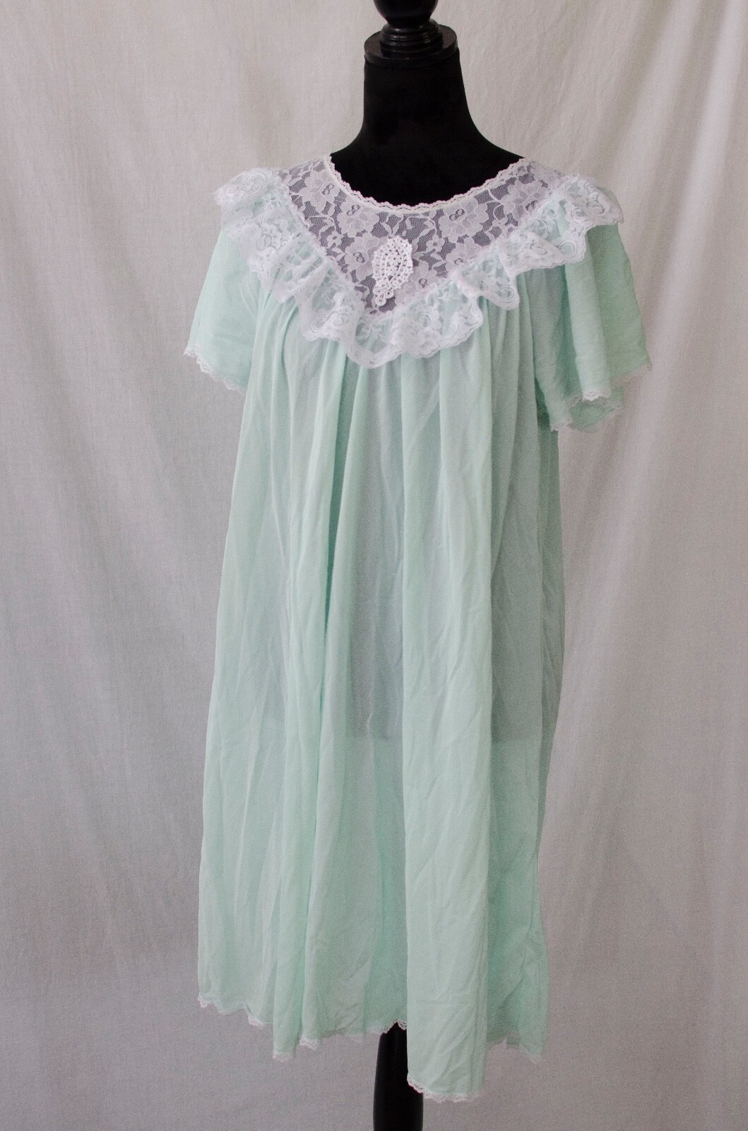 Vtg Sears Carriage Court Mint Green Nylon Nightgown XS S M L OS