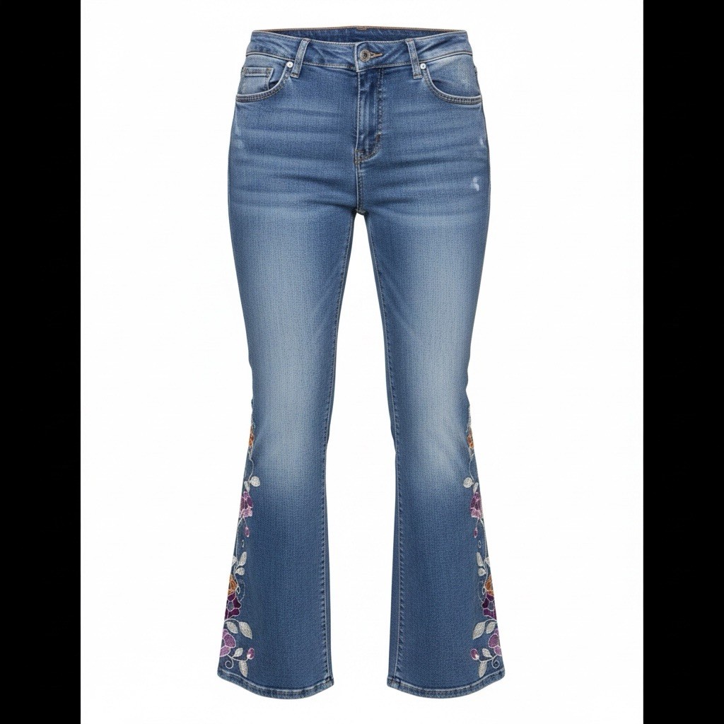 Blue Topic VNTG Embroidered Bell Bottom Jeans 11/12 Light Stonewashed