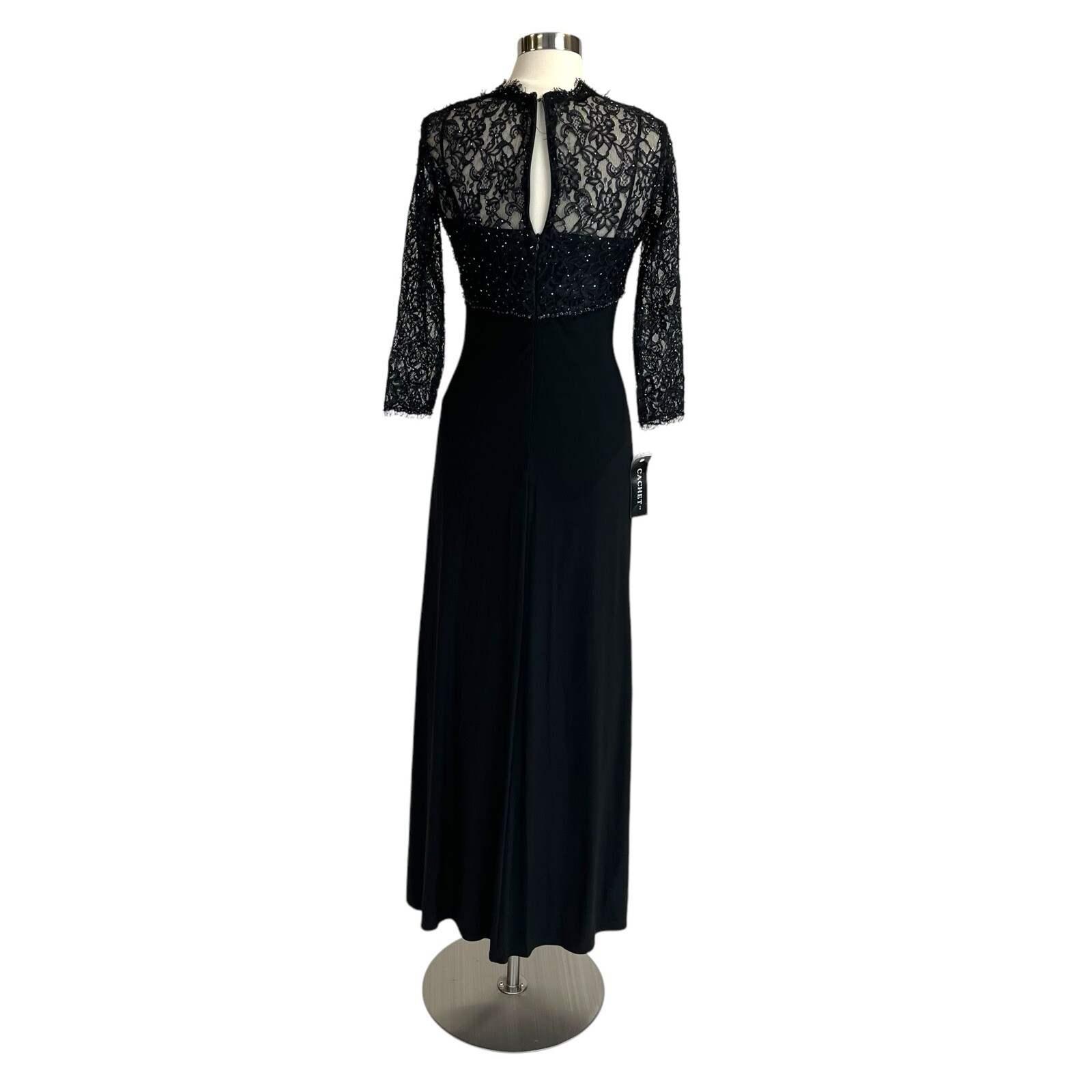 Vintage 2000s Y2K Cachet Black Beaded Lace Ruched Gown Long Dress NWT Size 8