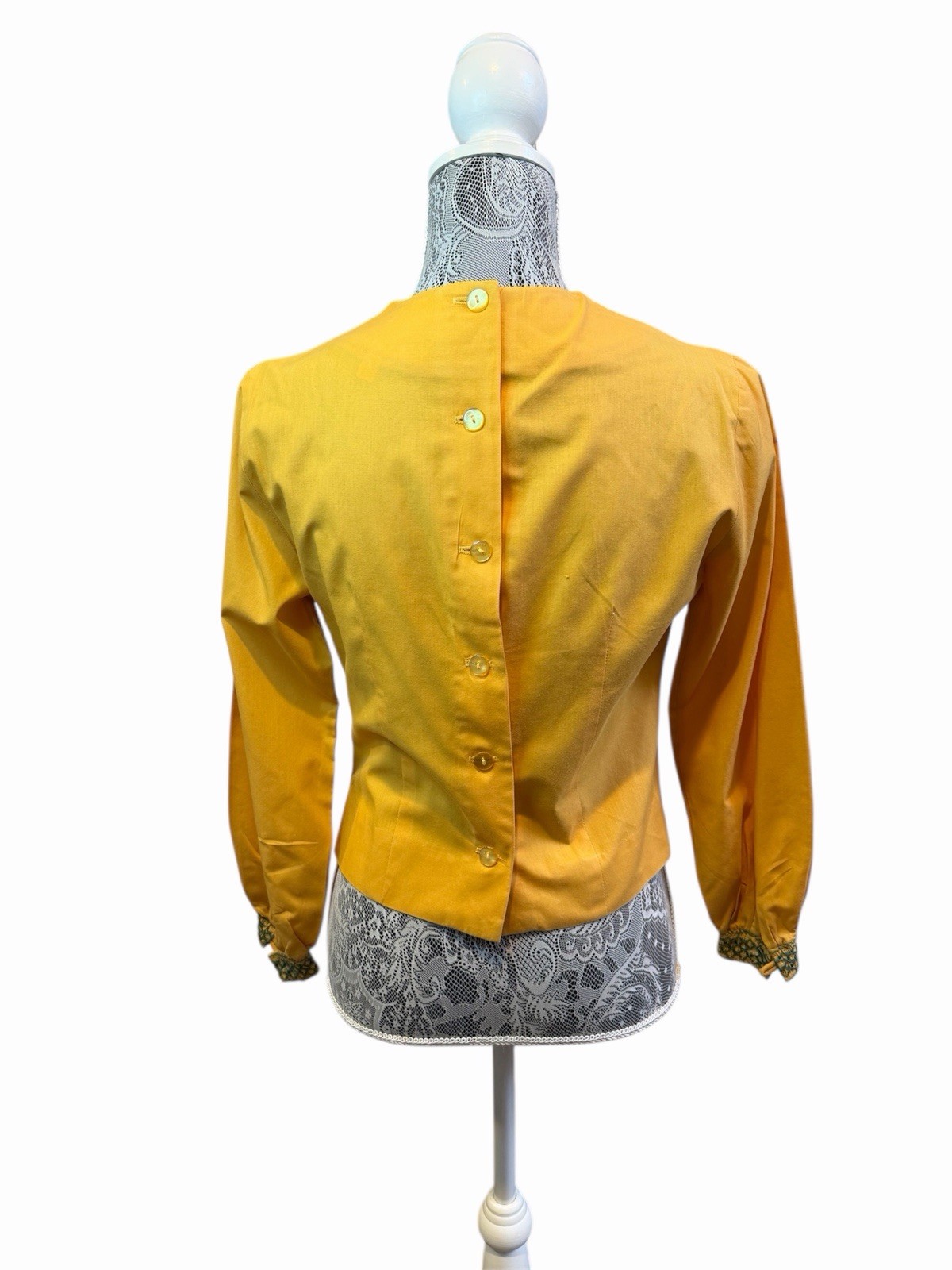Vintage Avalo Small Mustard Yellow Smocked Crochet Boho Blouse Cottage Core Top