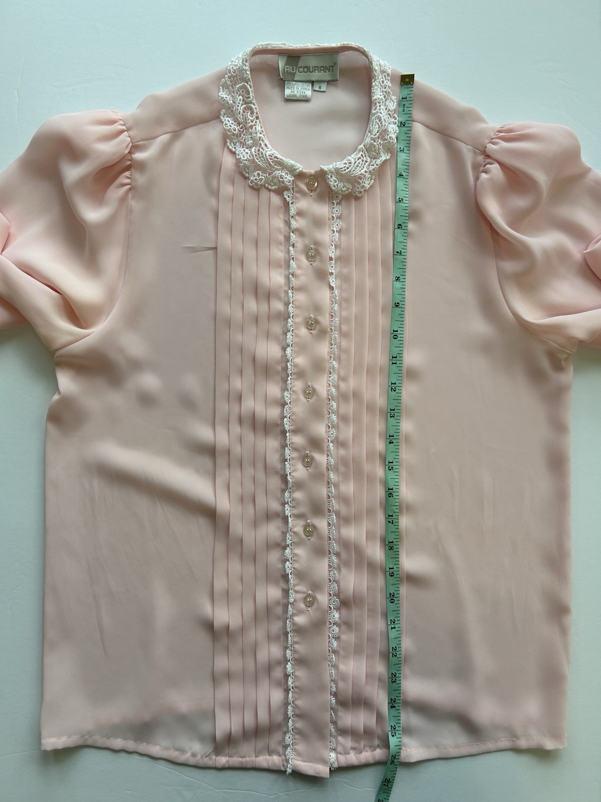 Vintage 80s AU COURANT Pink Semi Sheer Pleated Secretary Academia Blouse Sz 8