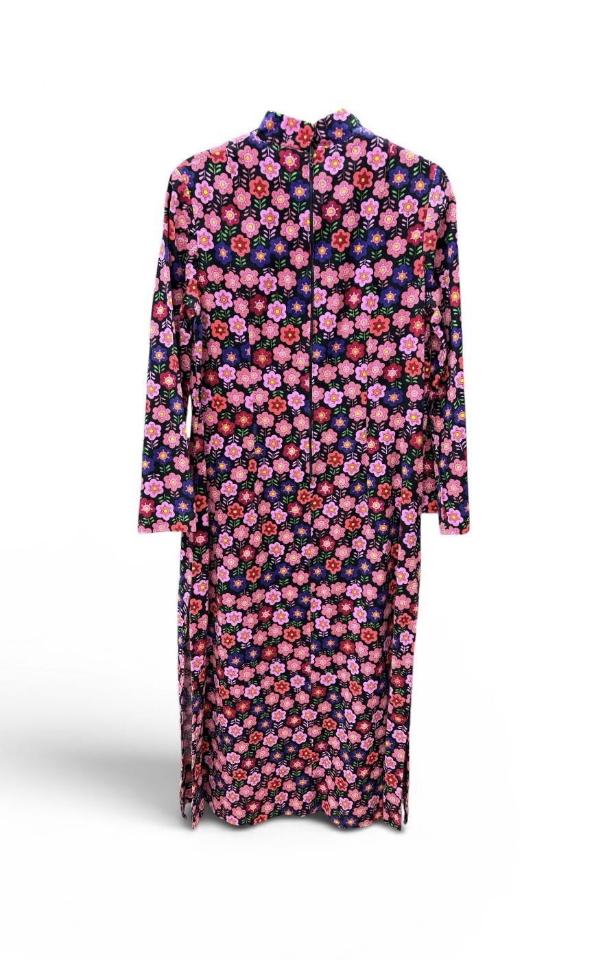 Vintage 60s 70’s Maxi Dress Psychedelic Floral Flower Power Colorful Boho Mod L