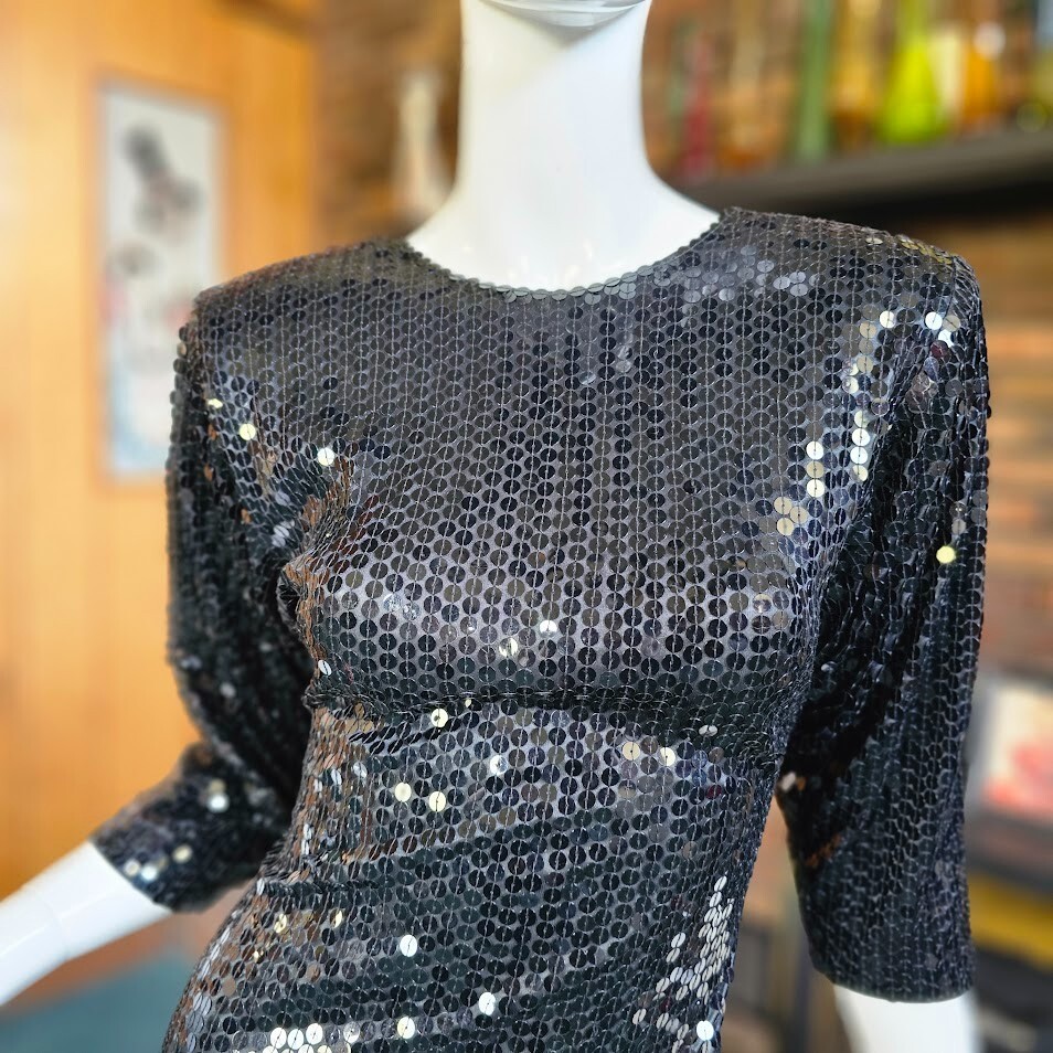 Vtg 80s Disco Oleg Cassini Sequin Backless Formal Evening Cocktail Party Dress S