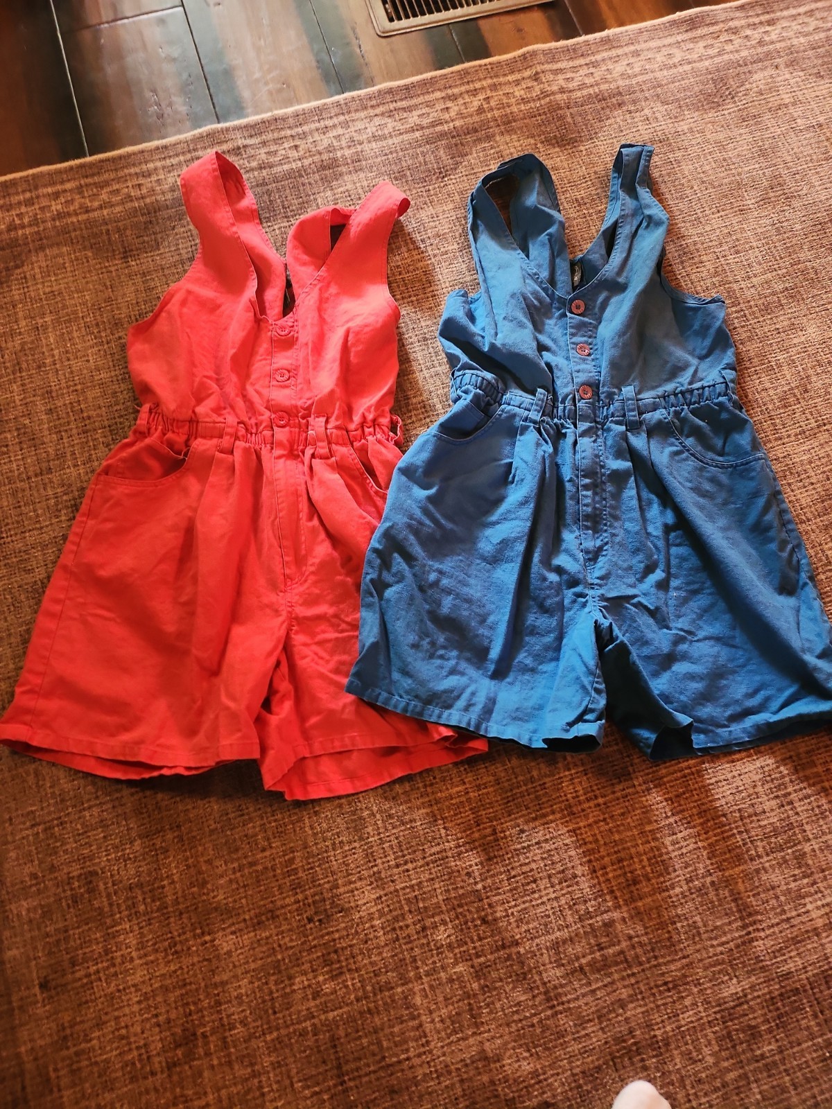 Lot Of 2 Gitano Express 1980s Vintage Short Romper Jumpsuit Blue & Red Orang Med