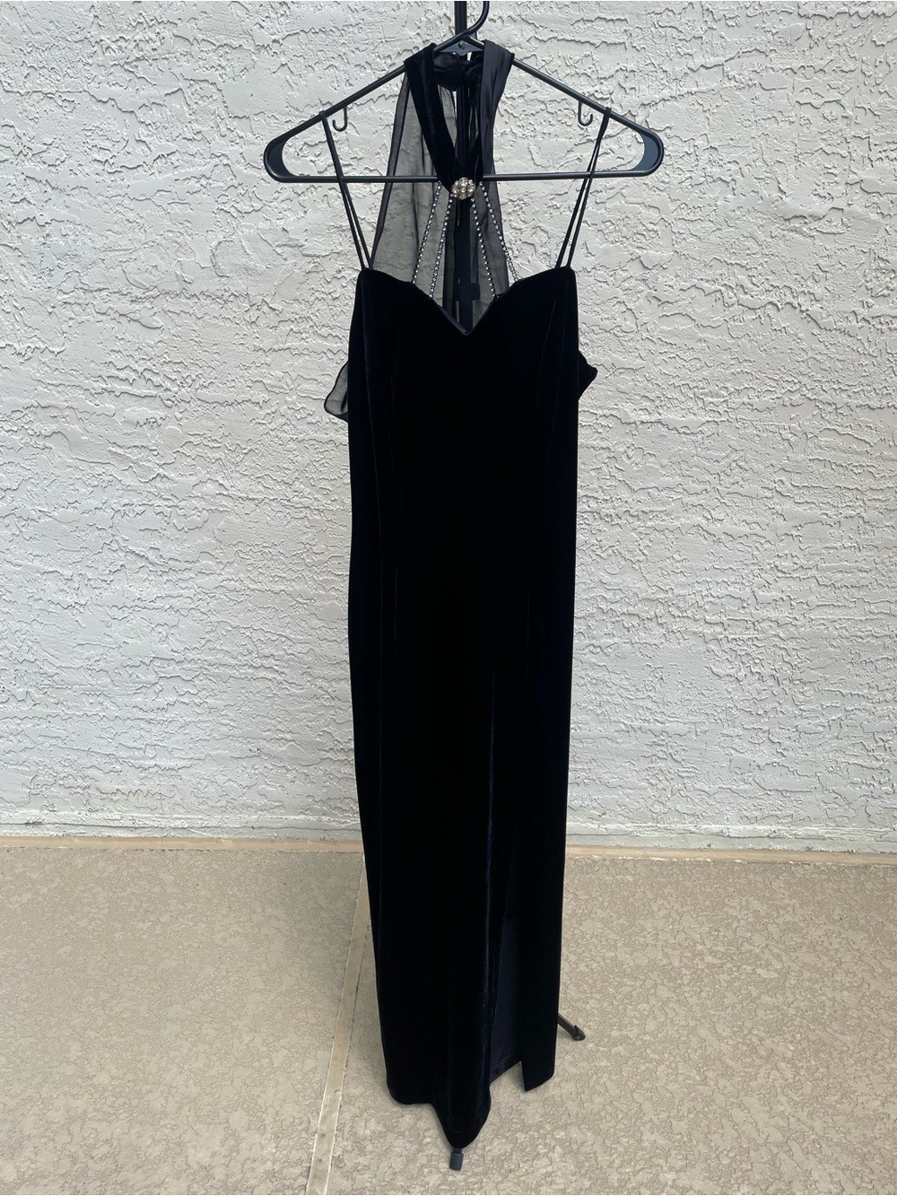 VTG 80s 90s Velvet Black Dress Evening Cocktail Party Prom Sz L Vampy Gothic