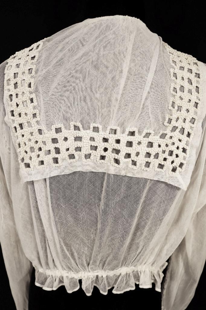 Antique French Edwardian Cotton Hand Embroidered Lace Blouse 42″ Bust
