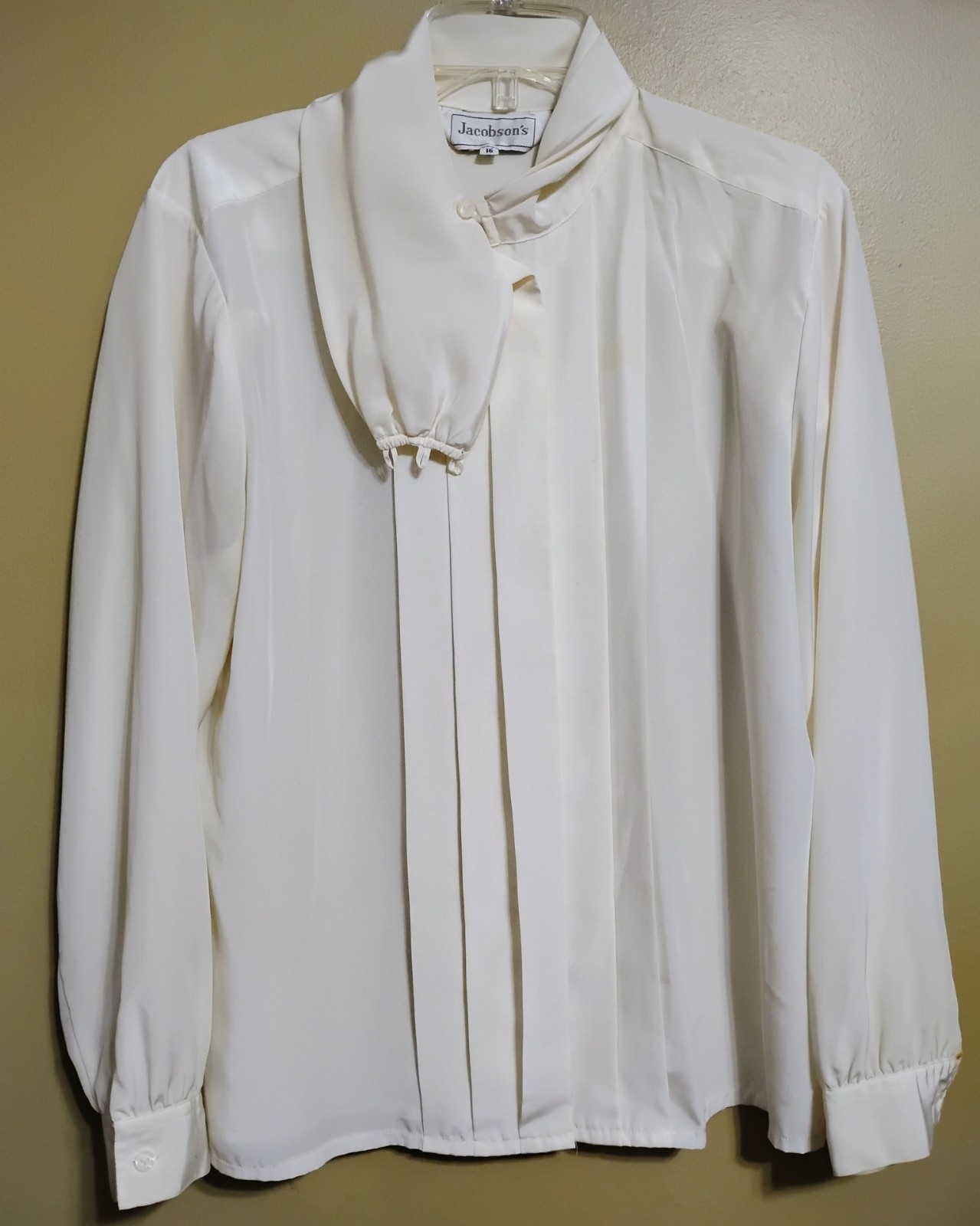 Vintage 80s JACOBSON’S Women’s Ivory Blouse w/ Pleated Wrapped Neckline SIZE 16