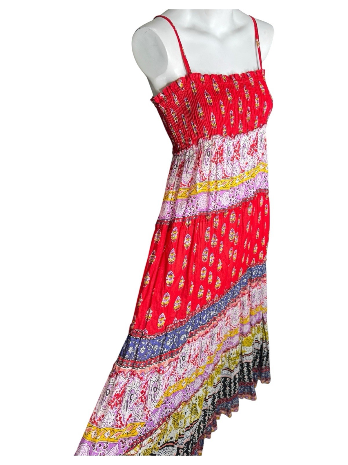 Vtg Cache Paisley Red Multicolor Patchwork Maxi Dress M Gauze Cotton Sundress