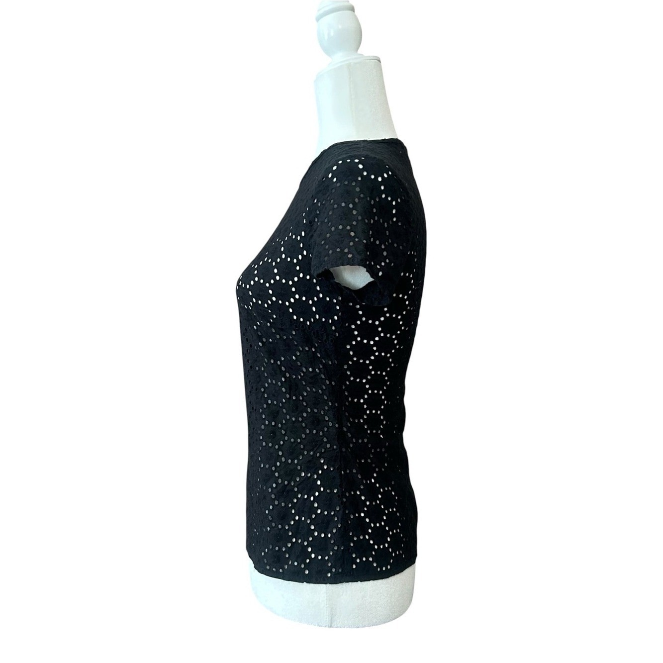 Vintage Y2K Versus Versace Black Cotton Eyelet Lace Short Sleeve Top SZ US 2