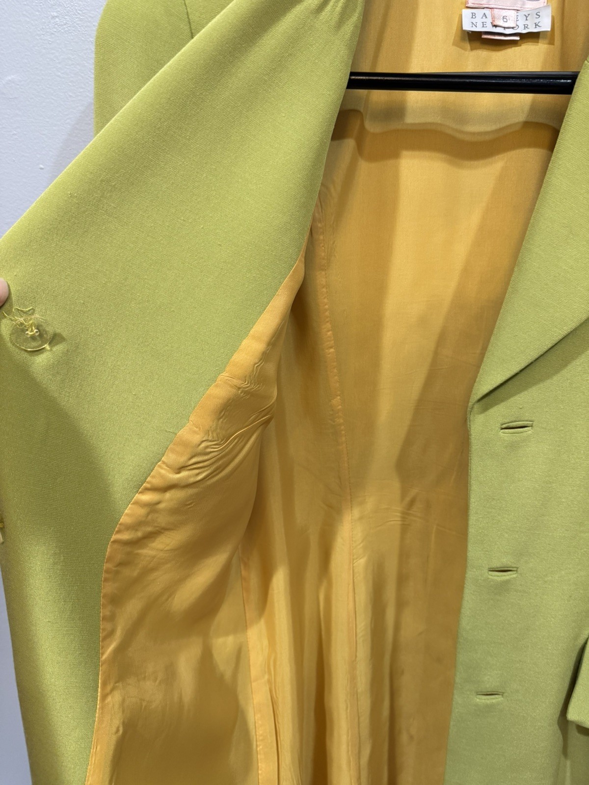 Vintage Kathryn Dianos Lined Single Breasted Jacket Size 6 Lime With Gold Button
