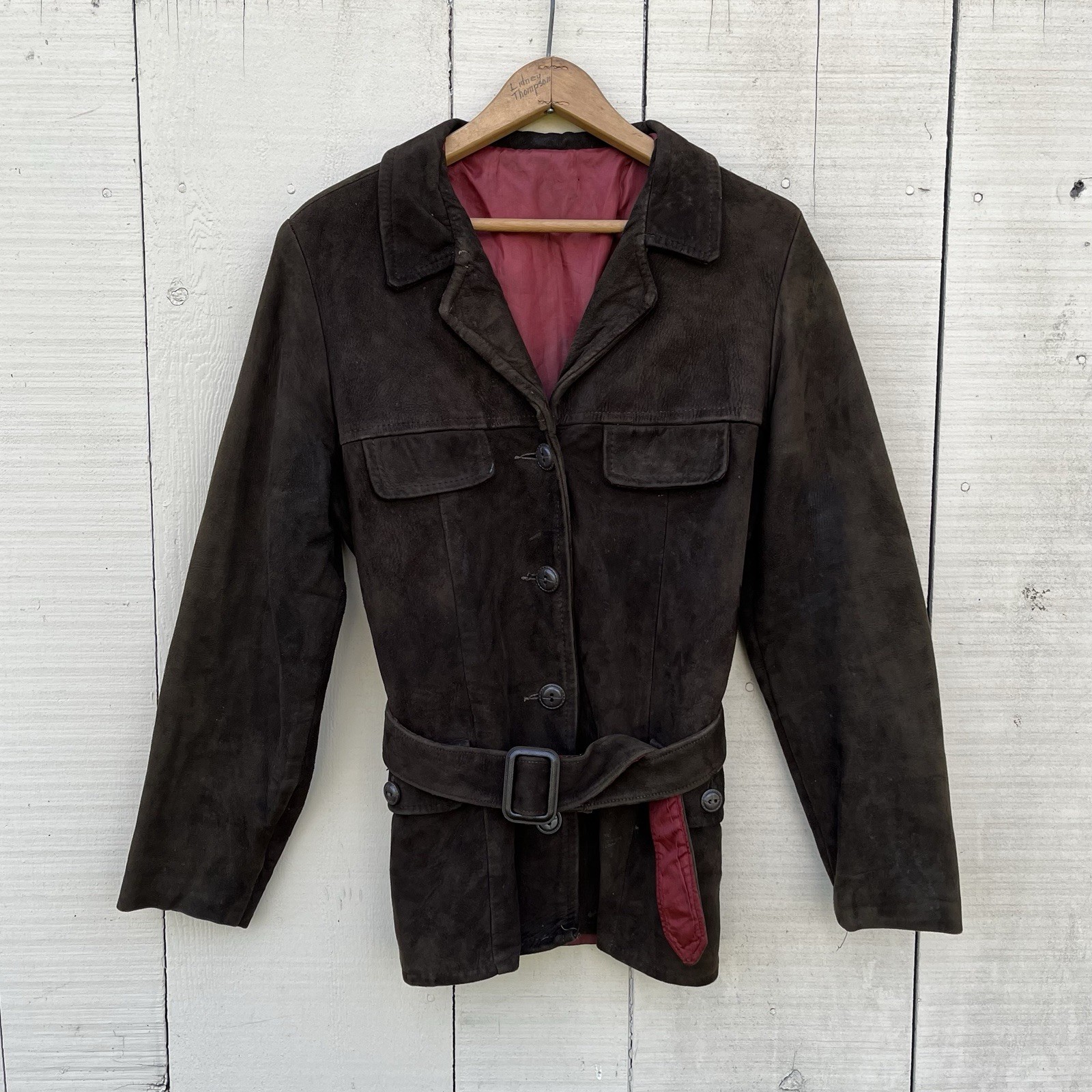 Vintage 1940s 1950s Brown Suede Belted Safari Jacket – Women’s Field Style Coat