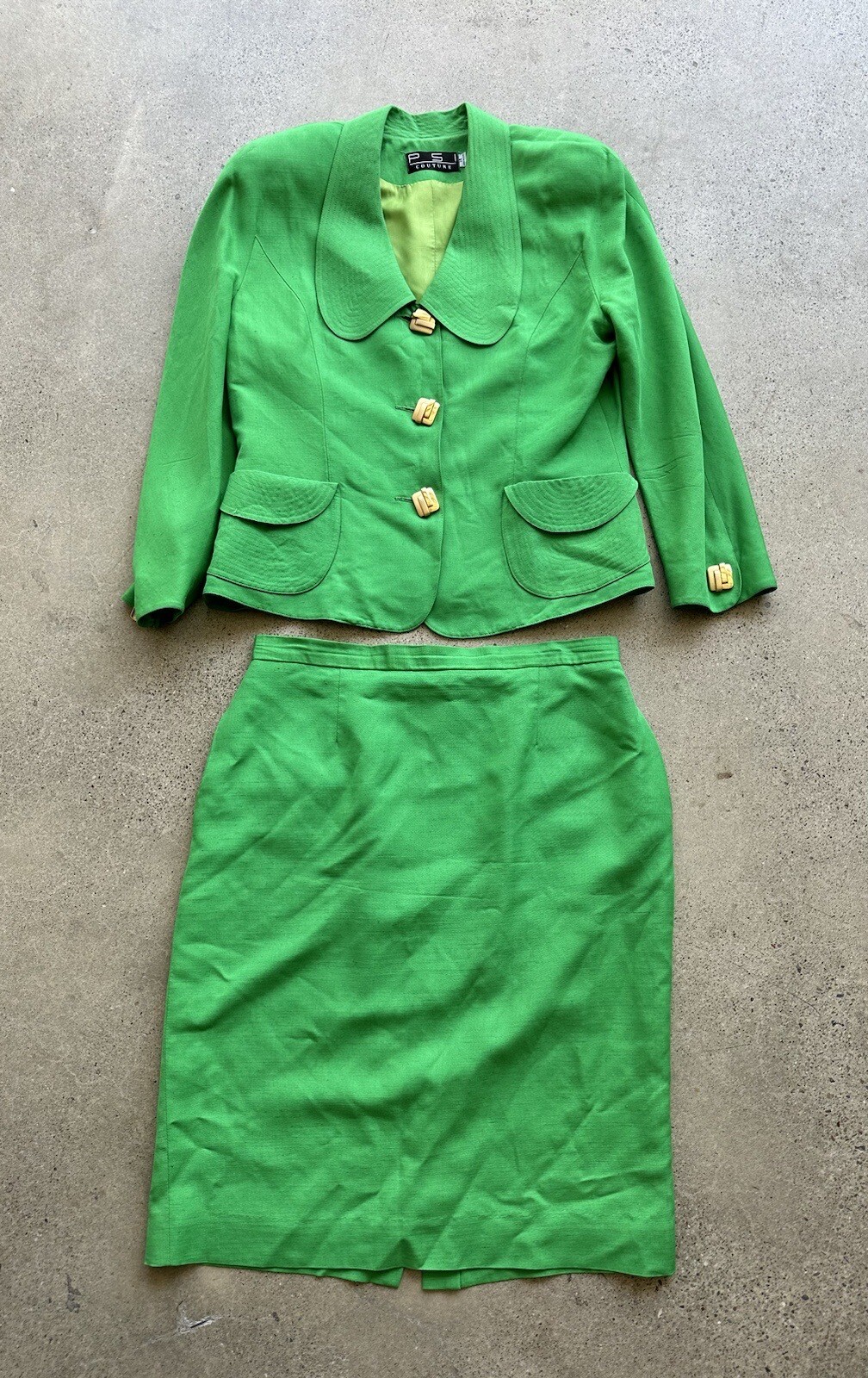 Vintage PSI Couture Green Saint Patricks Blazer & Skirt Set Sz 14 Union Made USA
