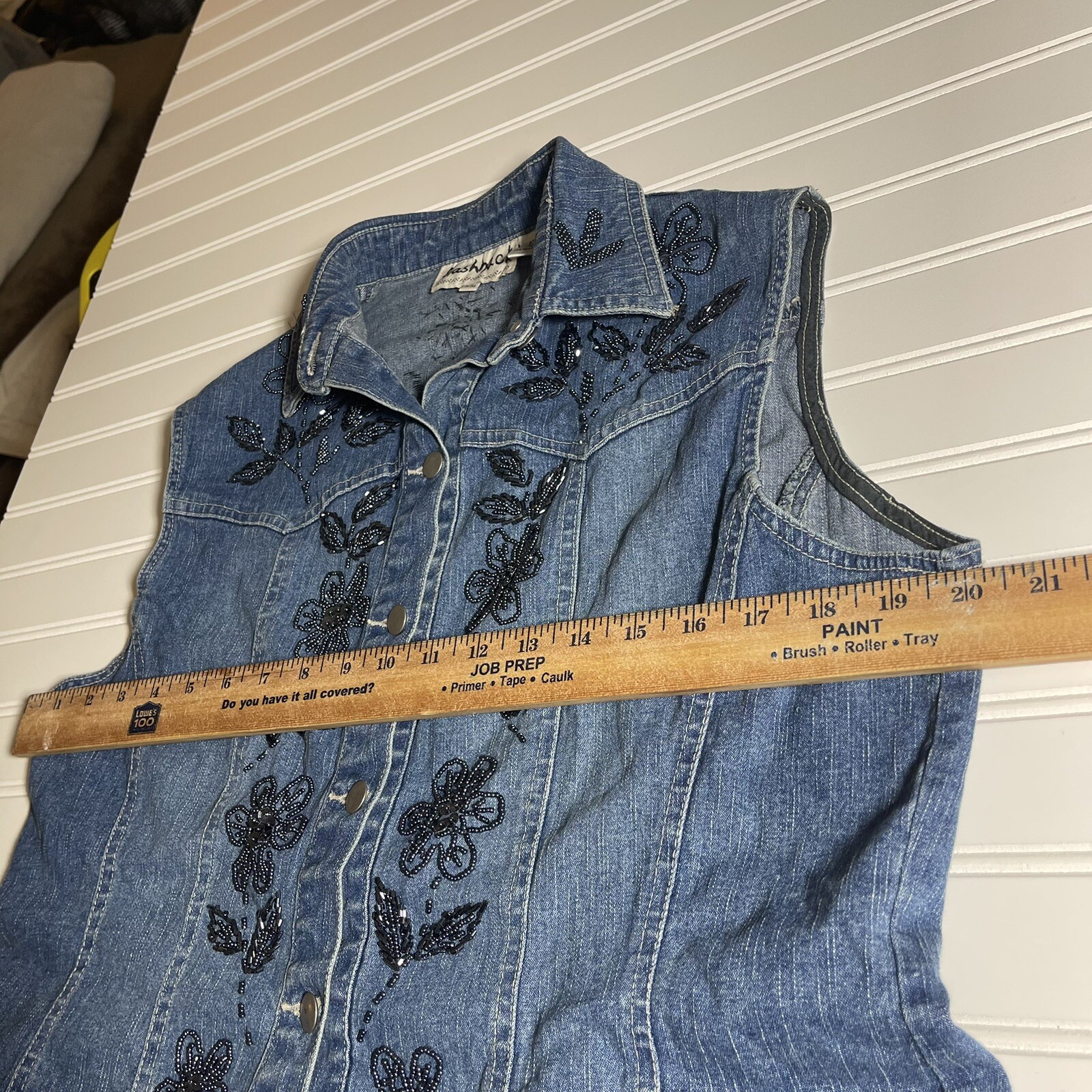 Flashback Vintage 1990’s Womens Beaded Floral Denim Jean Vest – Petite Medium