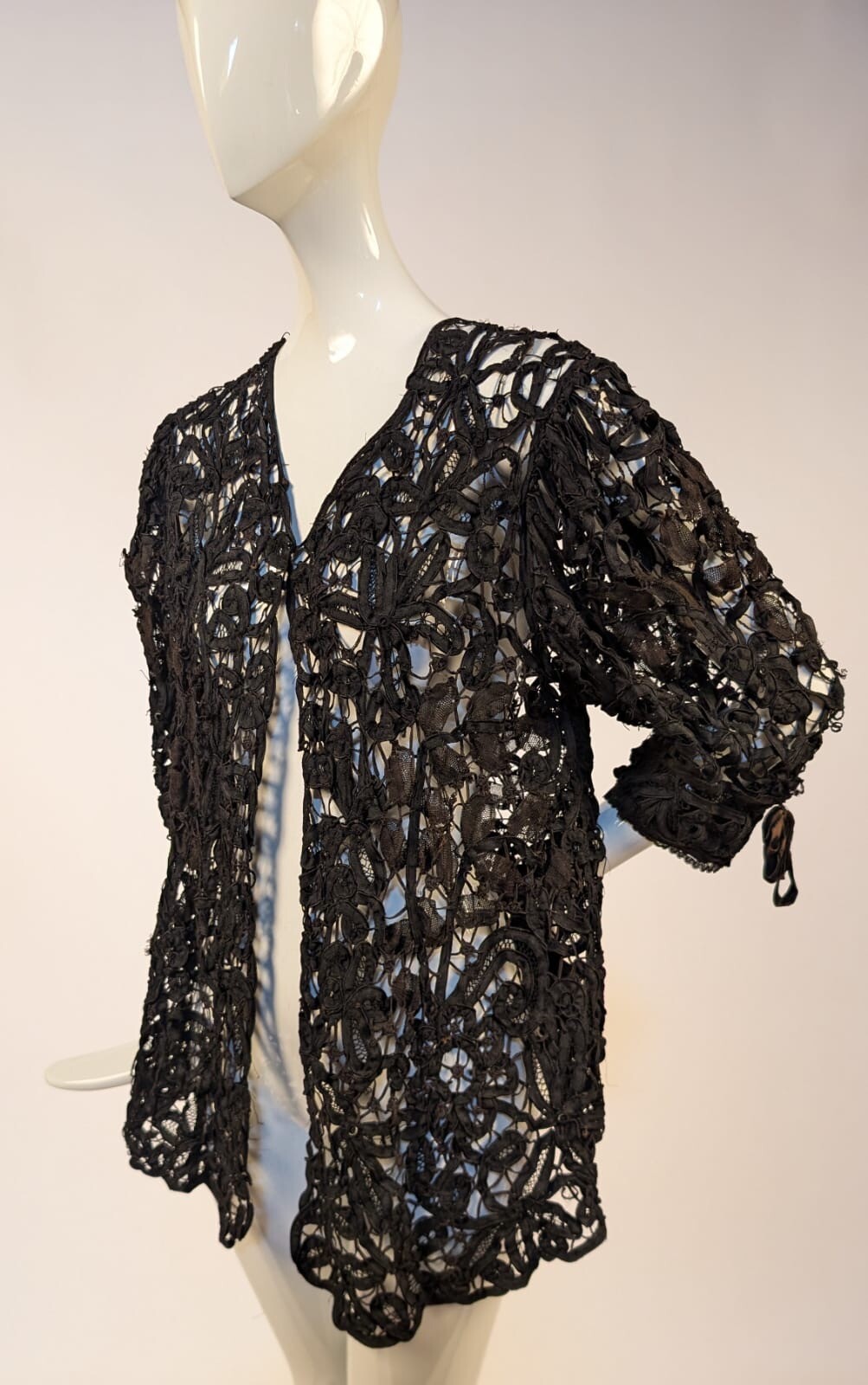 EDWARDIAN BLACK TAPE LACE JACKET W SILK BOW TRIM