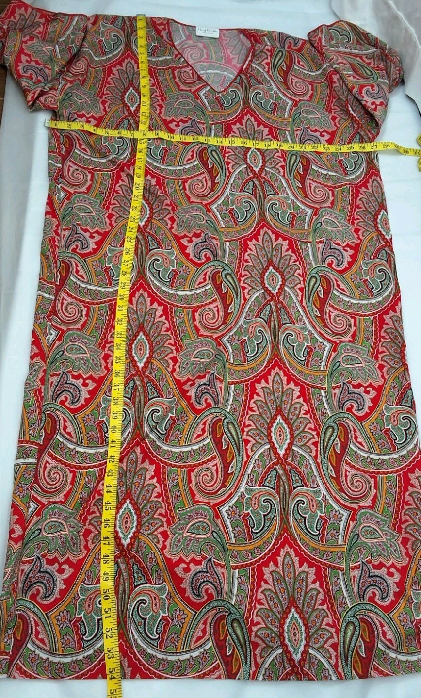Vintage Mary McFadden V Neck Red Paisley Caftan House Dress One Size