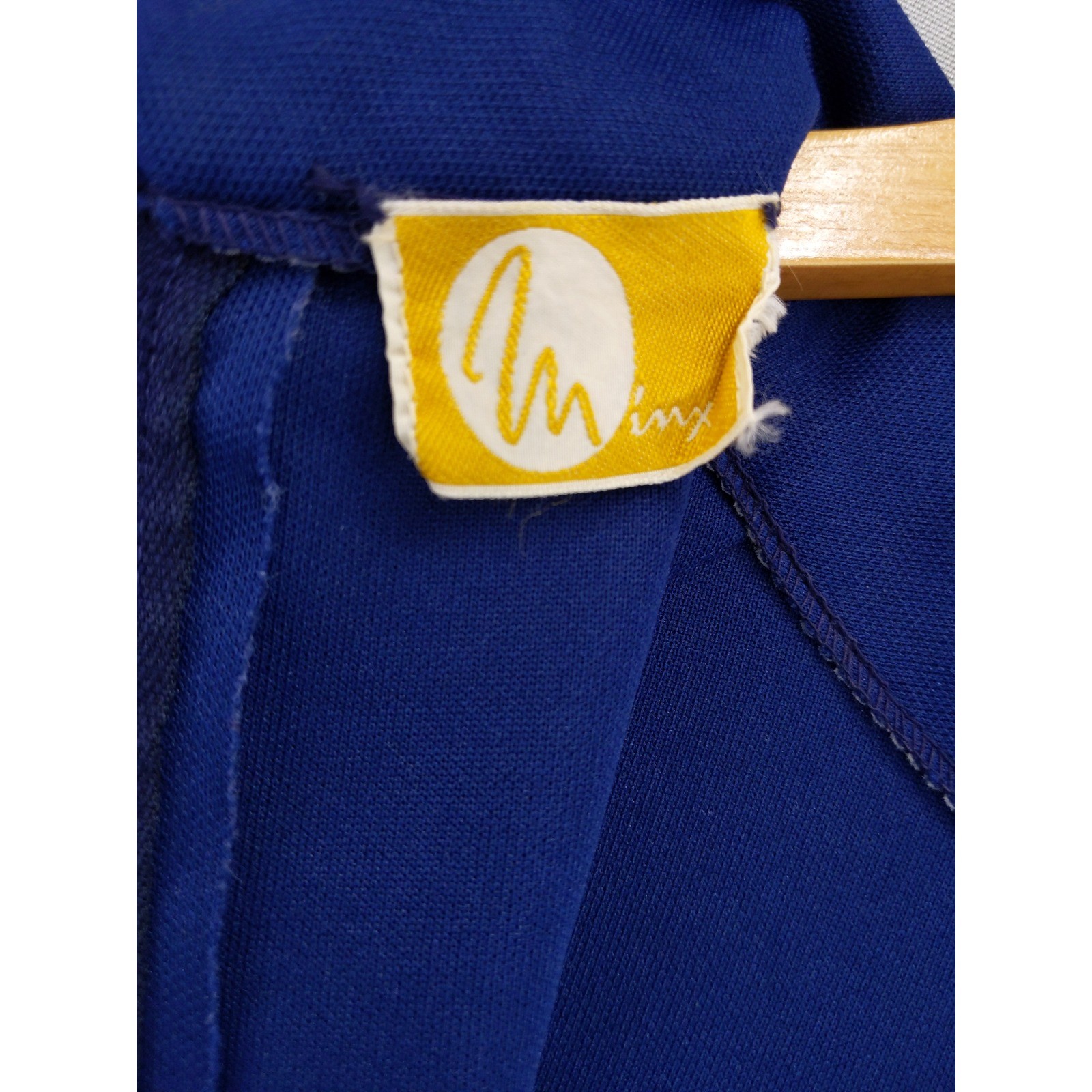 Vintage 60s Minx Mod Dress Sz S Blue Long Sleeve Mock Neck Chevron Fit Flare