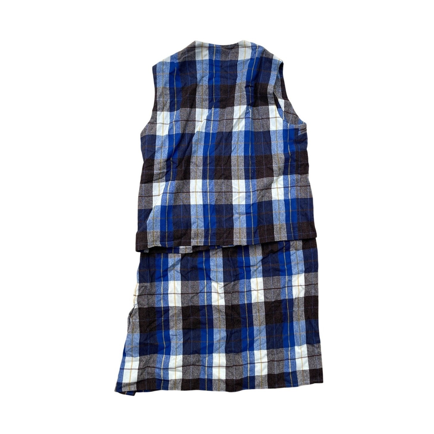 Two Piece Blue Checkered Dress Set 1960’s Size M