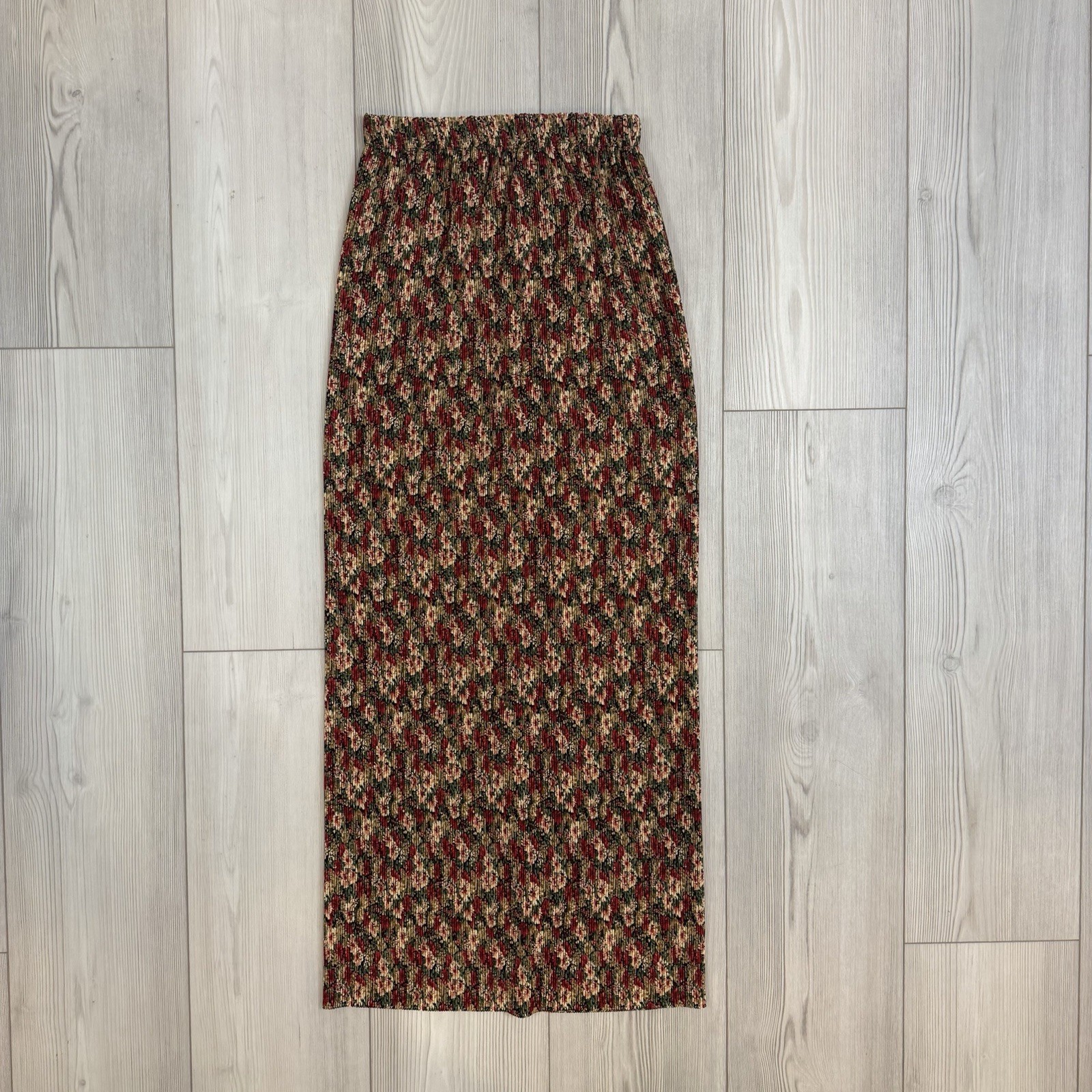 Vintage Y2K 90s Express XS Retro Boho Floral Pleated Pull On Maxi Skirt
