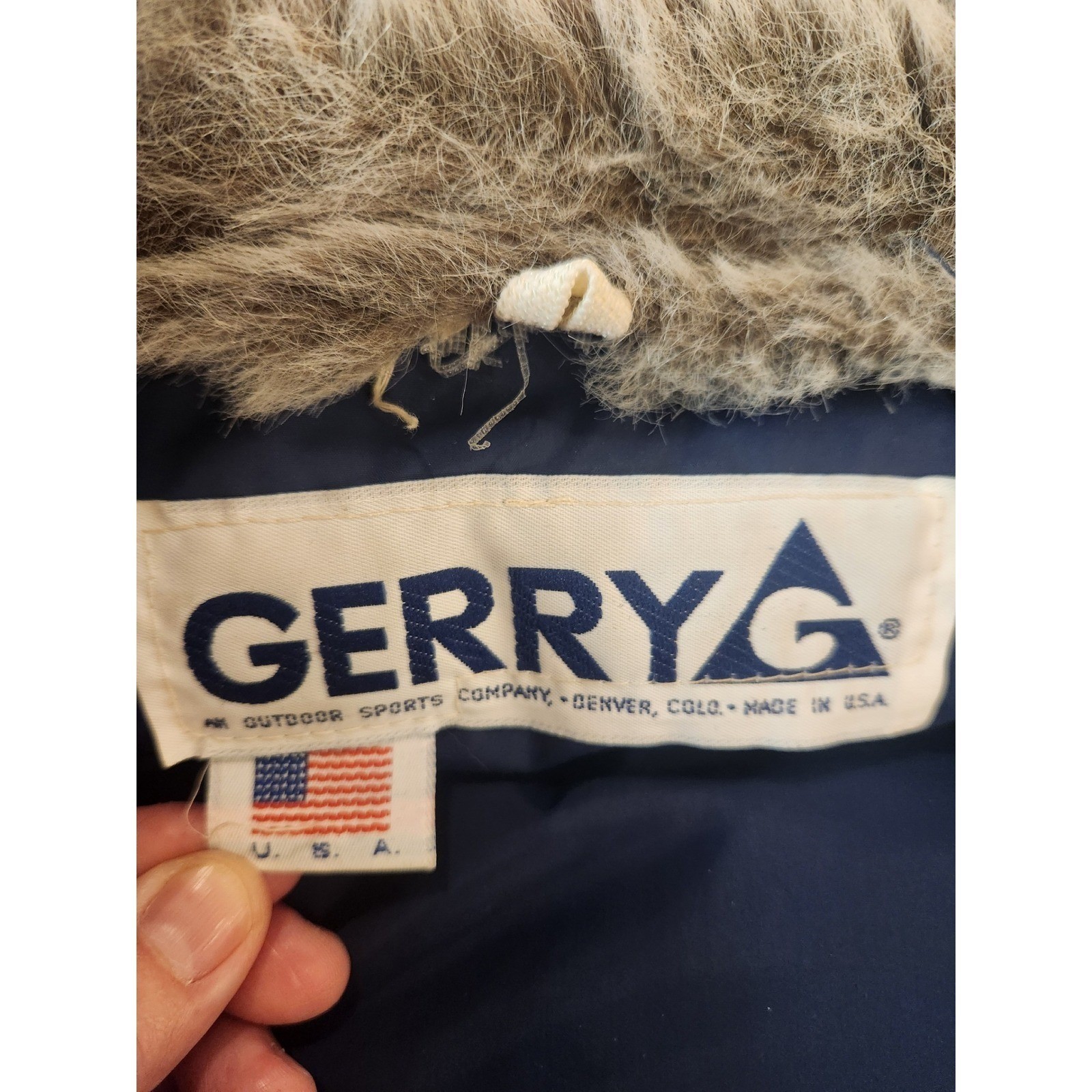 Vintage Gerry Women Down Filled Puffer Vest Blue Faux Fur Collar Cozy Size L