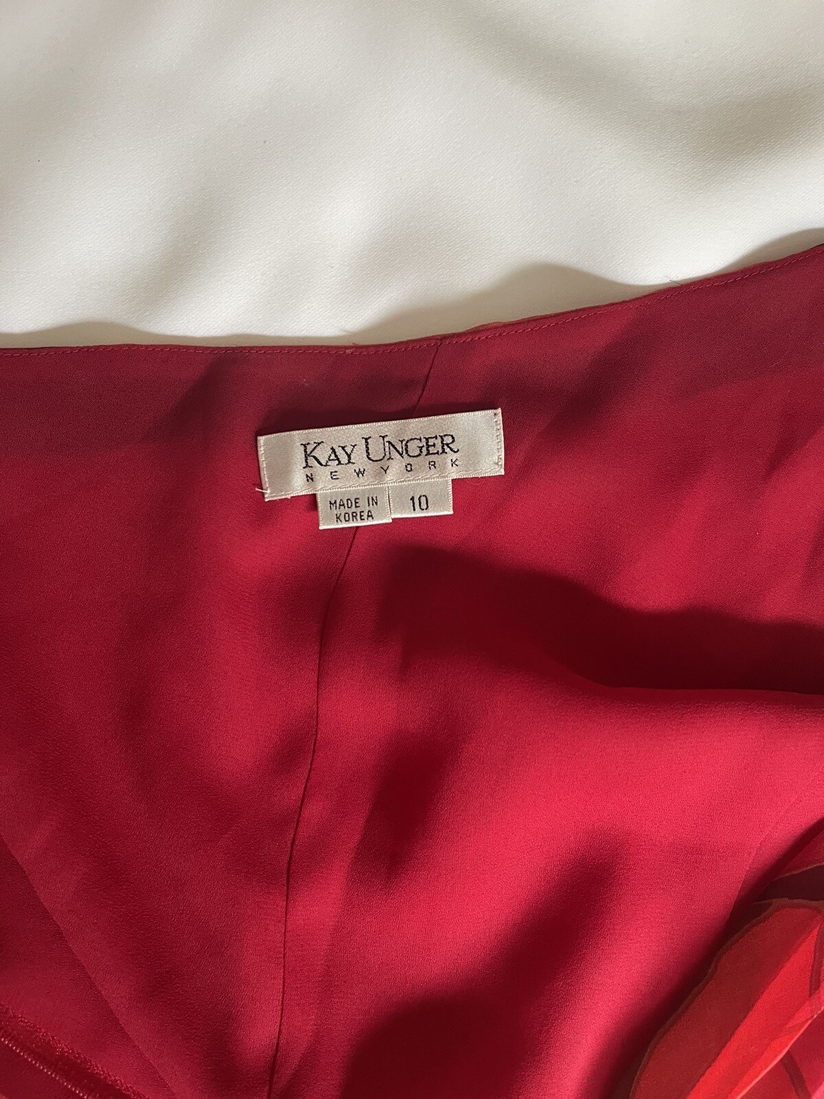 Kay Unger Red/Black Chiffon w/Accordion Pleats Cocktail One Shoulder Top Sz 10