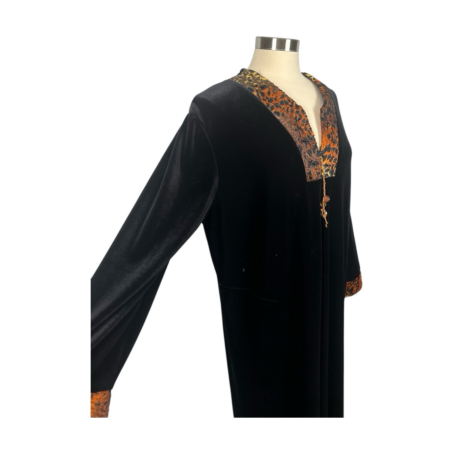 Diamond Tea Kaftan Robe Womens Large Black Velvet Long Whimsygoth Boho Vintage