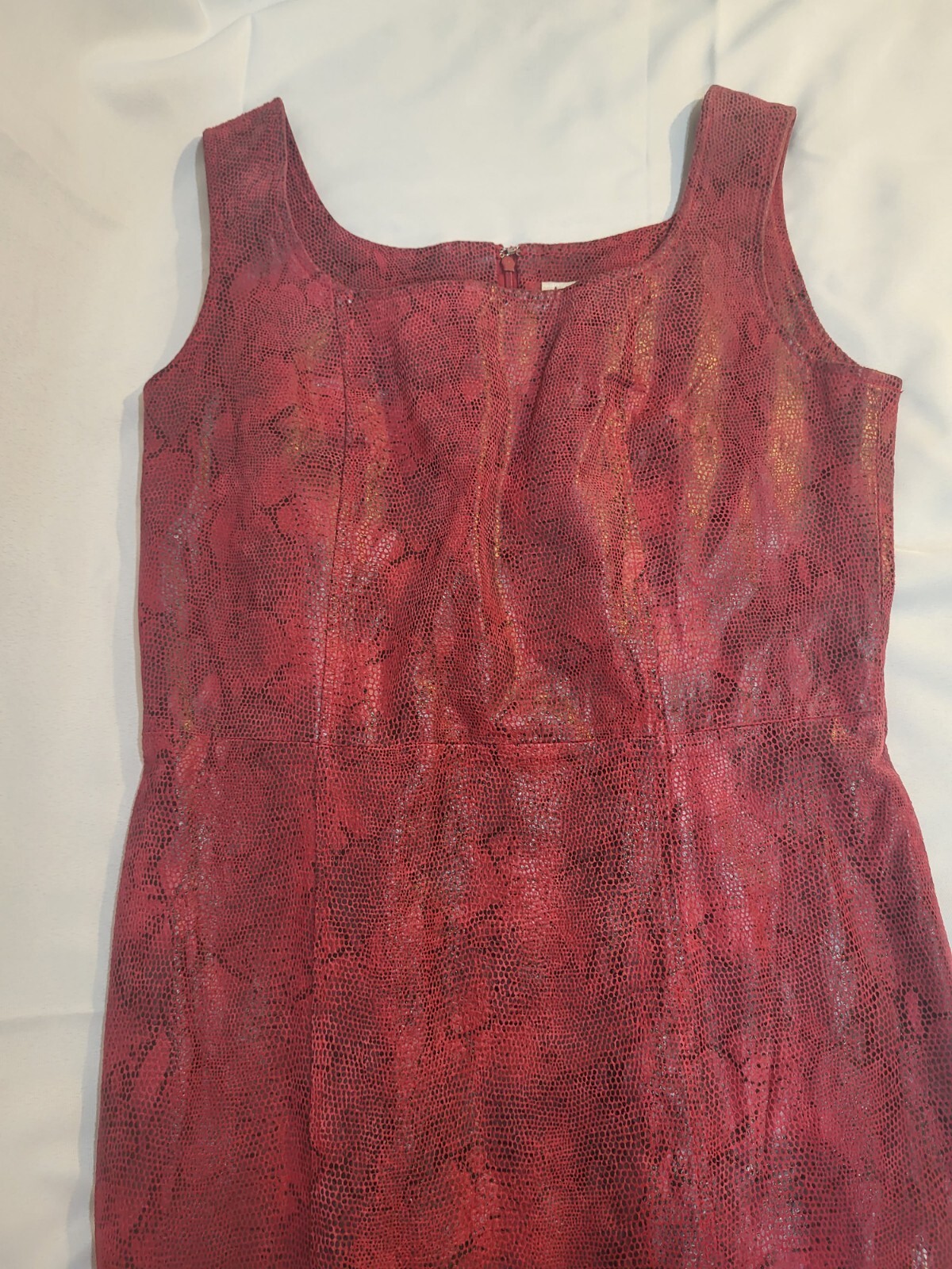 VIntage 80s Red Leather & Satin Snakeskin Dress By A.M.I Womens L