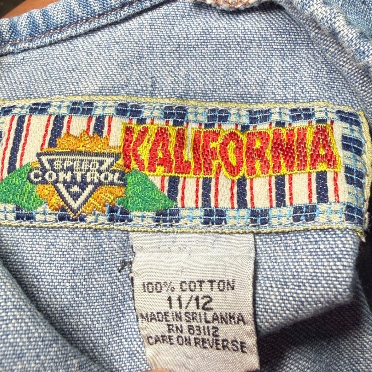 Vintage Kalifornia Denim Jumper Dress Light Wash Cotton Mini Pockets Size 11/12