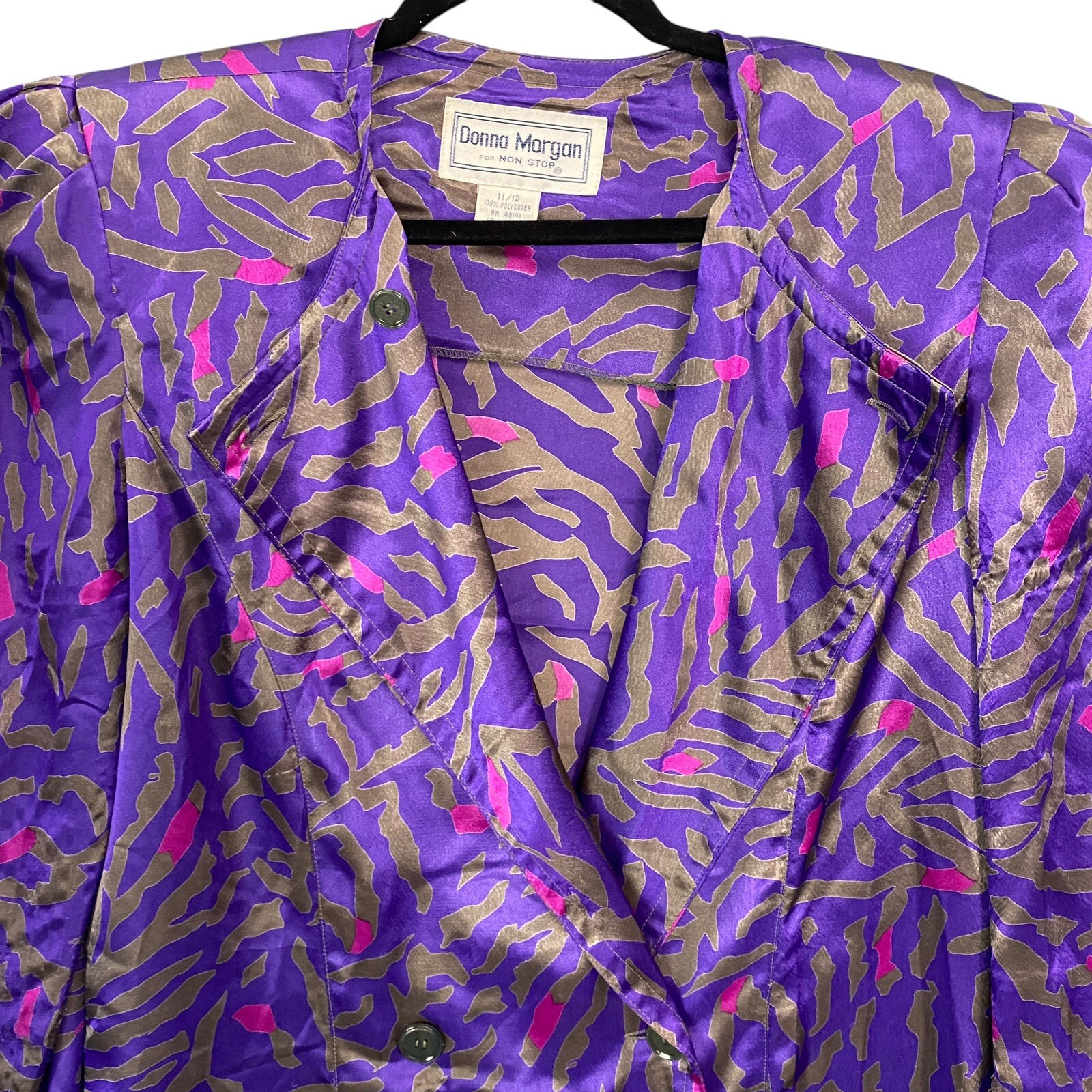 Vtg DONNA MORGAN Women Blazer Skirt Set Sz 11/12 Purple Green Event Party 72-6