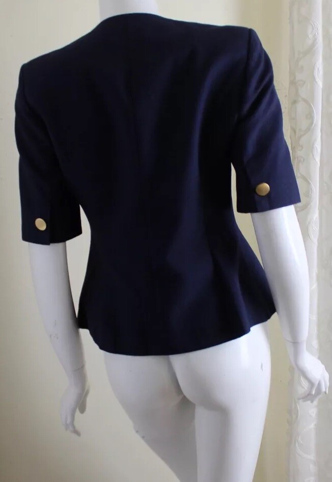 Guy Laroche Sz 38 4/6 Vintage 80s 90s Navy Blue Fitted Blazer Jacket