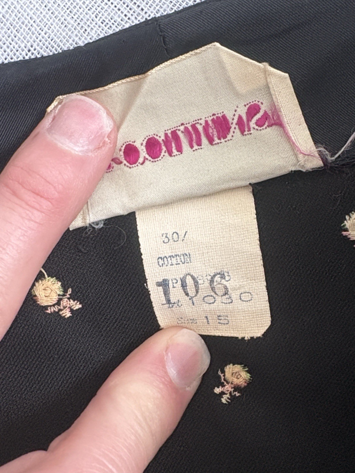 Jo Collin’s Vintage Black Velvet Midi Dress with Embroidered Rosettes