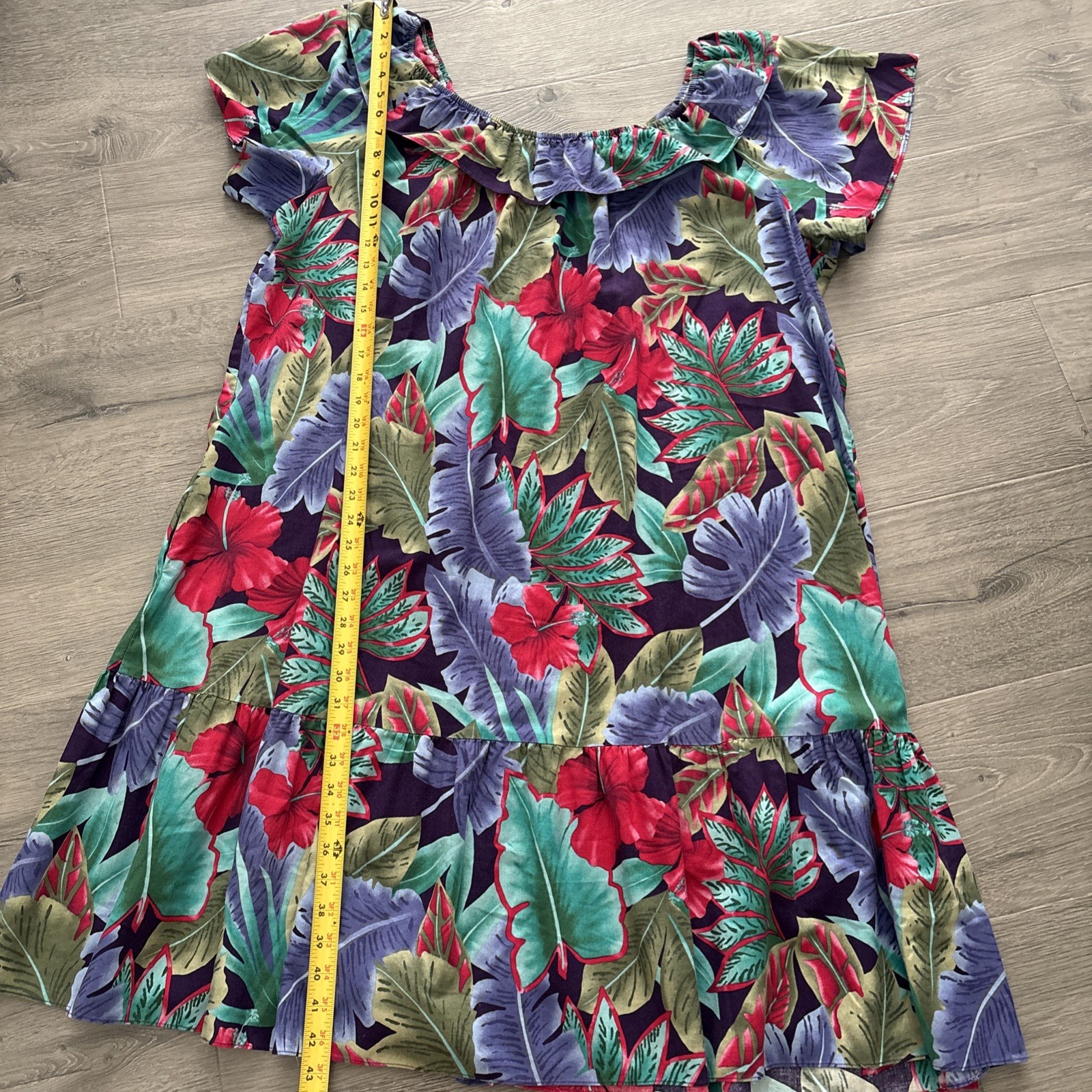 Vintage Hilo Hattie Midi Dress Sz 3X Floral Short Sleeves Hawaii off the shoulde
