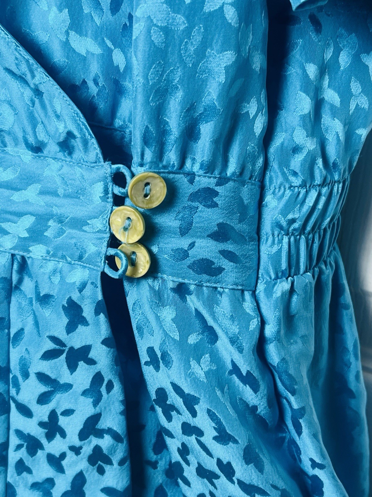 Vintage 100% SILK Jonathan Martin Wrap Dress 80s Peplum Sz 12 PRETTY Blue